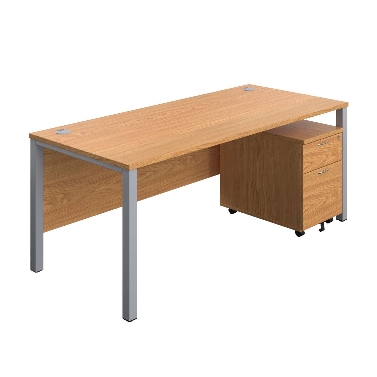 Goal Post Rectangular Desk + 2 Drawer Mobile Pedestal (FSC) | 1800x800 | Nova oak/Silver