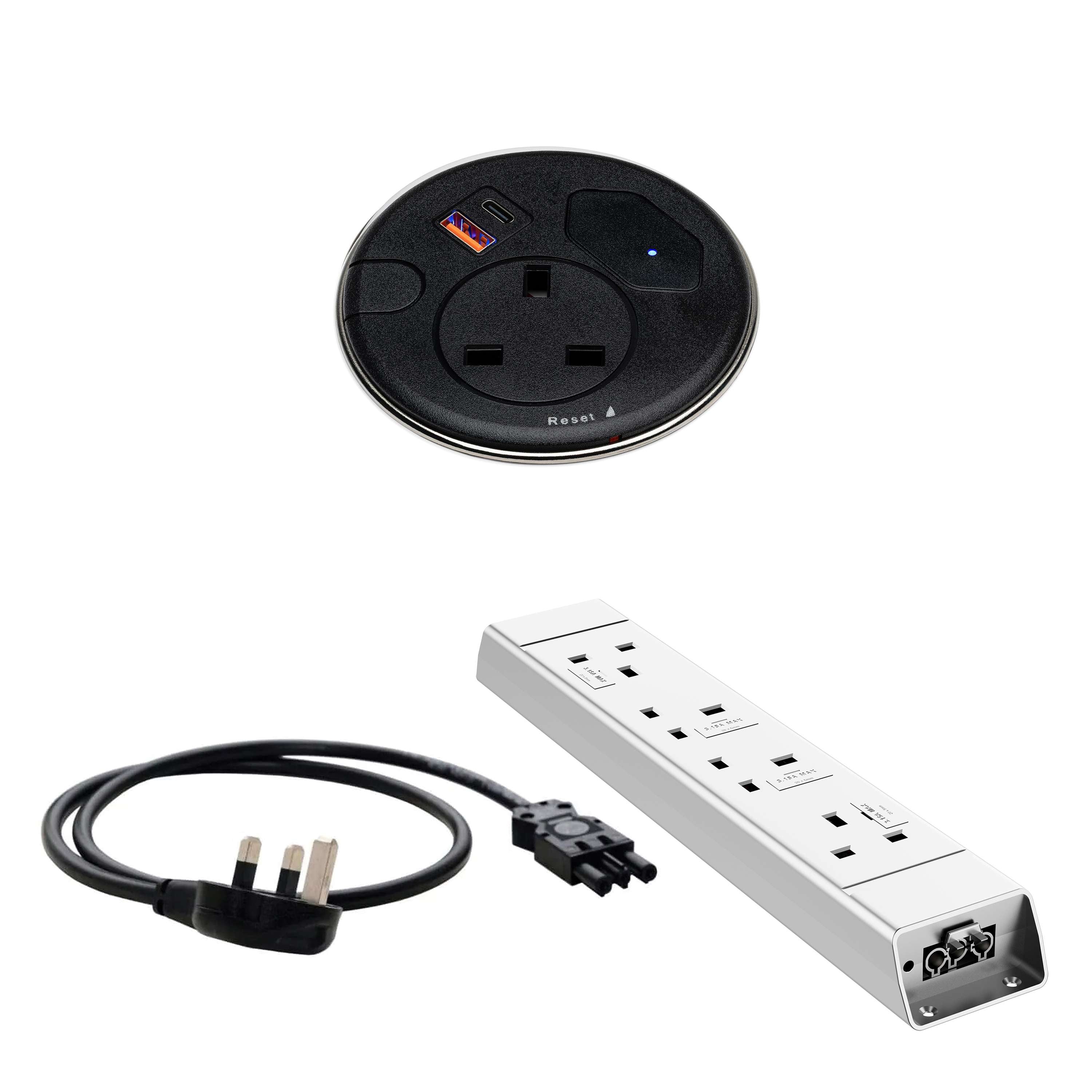 Malmo In Desk Grommet Power Bundle Black