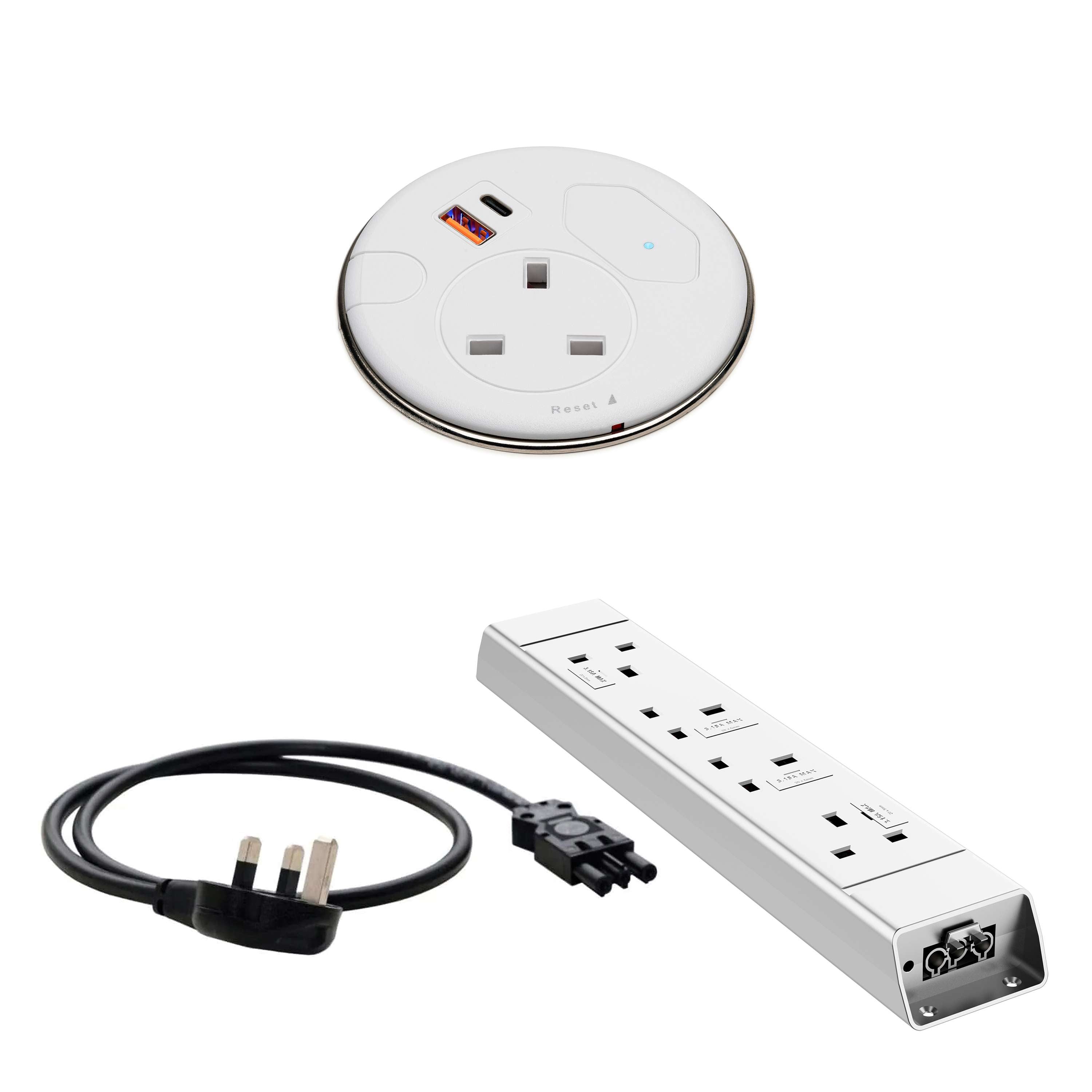 Malmo In Desk Grommet Power Bundle White