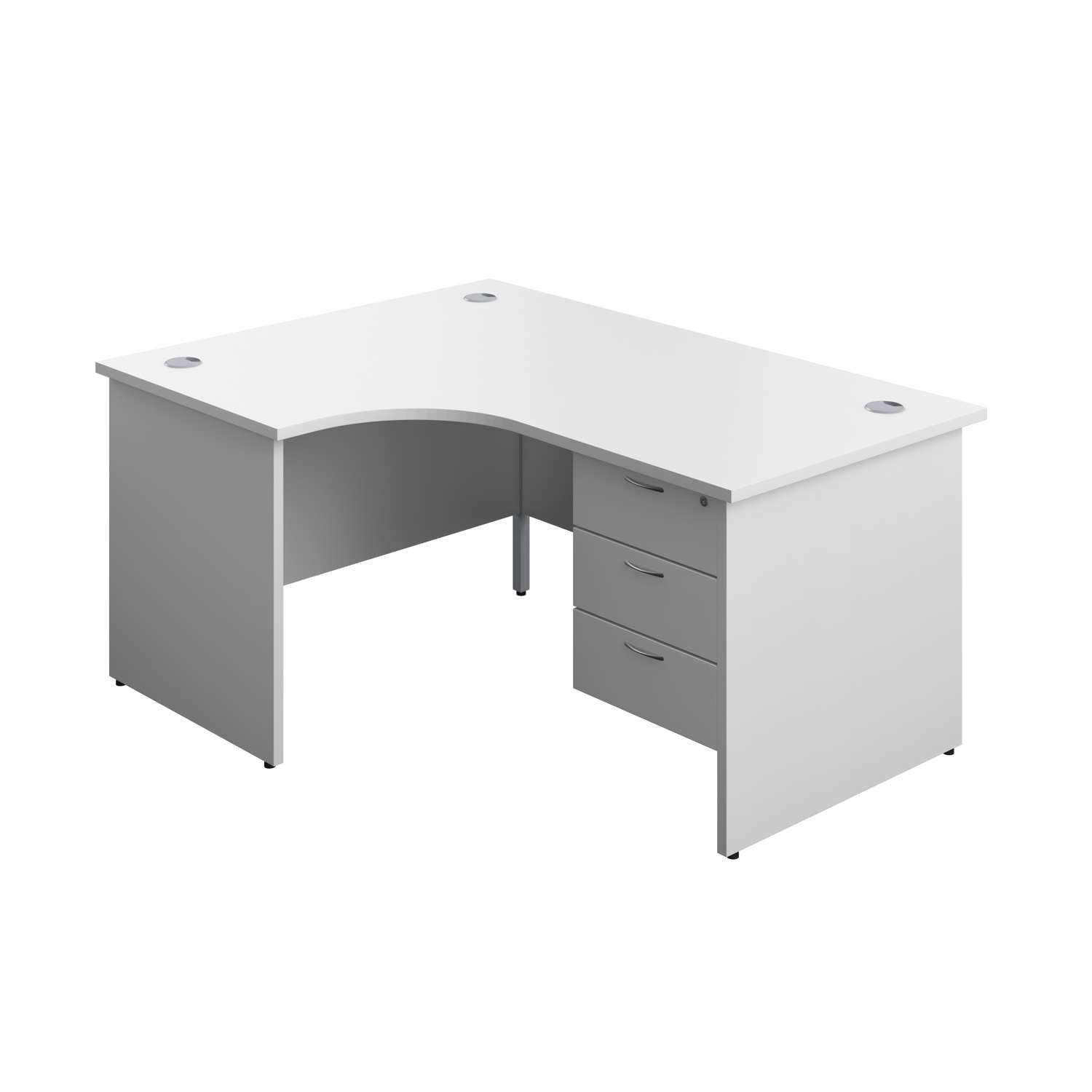 Panel Left Hand Radial Desk + 3 Drawer Fixed Pedestal Bundle (FSC) | 1600X1200 | White/White