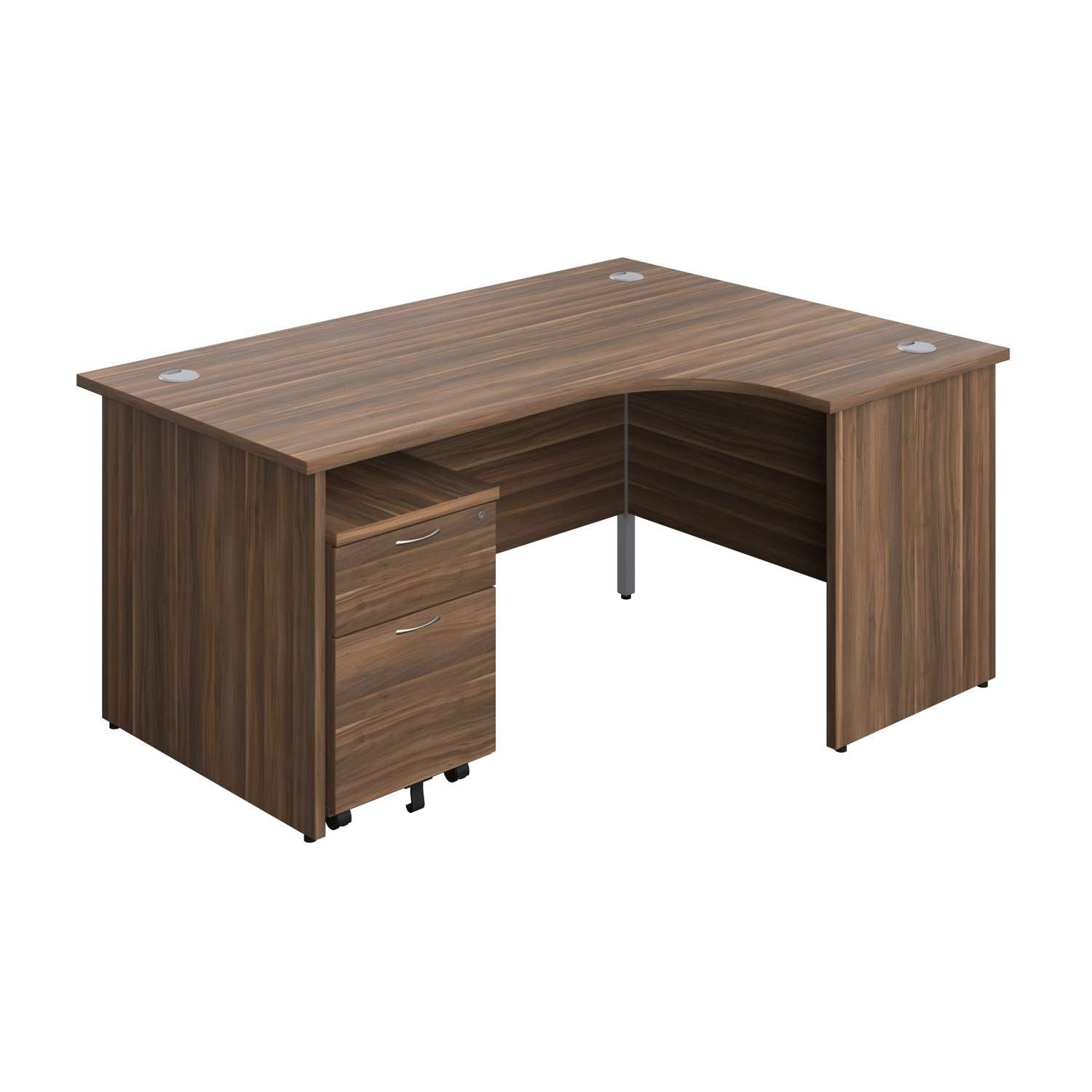 Panel Right Hand Radial Desk + 2 Drawer Mobile Pedestal Bundle (FSC) | 1600X1200 | Dark Walnut/Dark Walnut