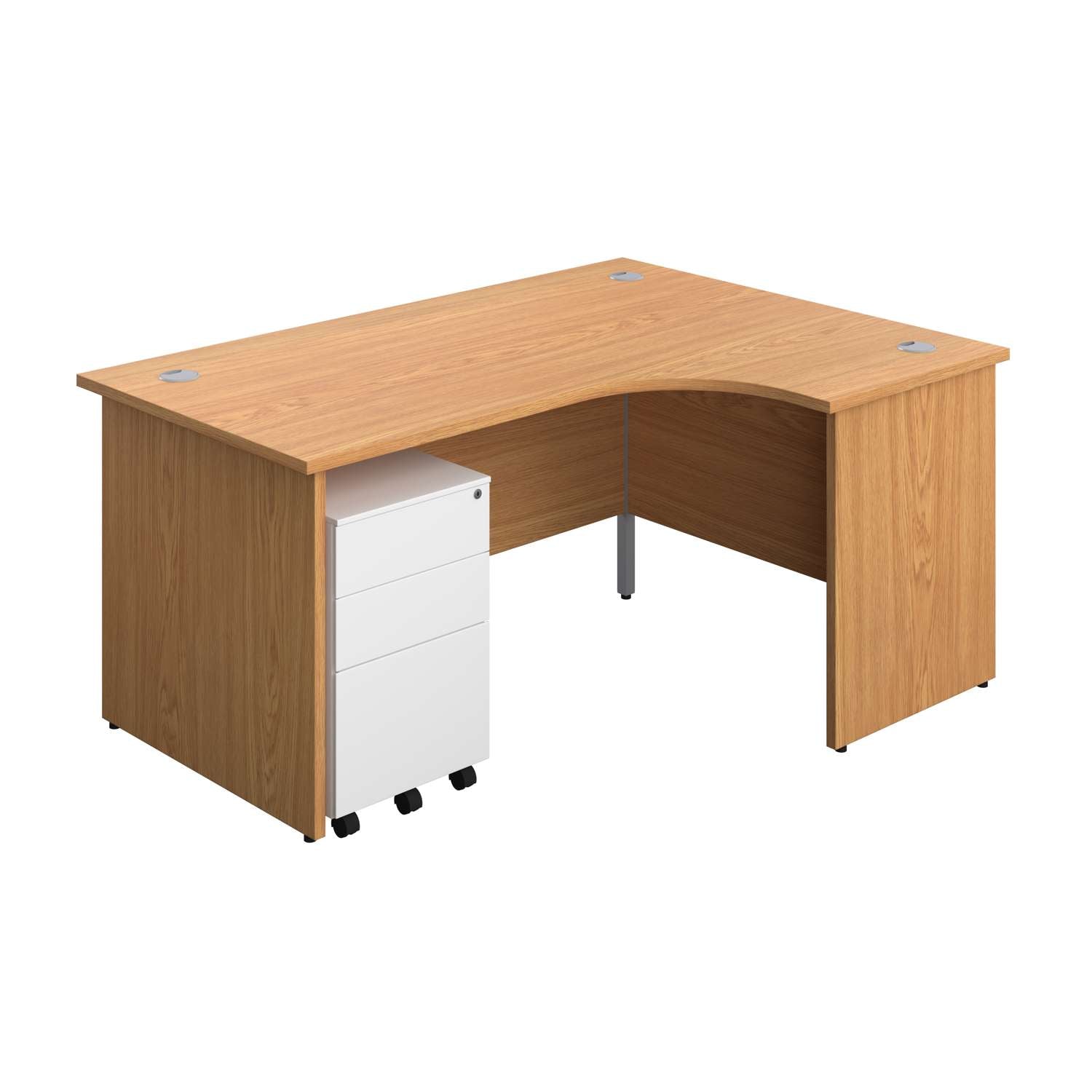 Panel Right Hand Radial Desk + 3 Drawer Steel Mobile Pedestal Bundle (FSC) | 1600X1200 | Nova Oak/White