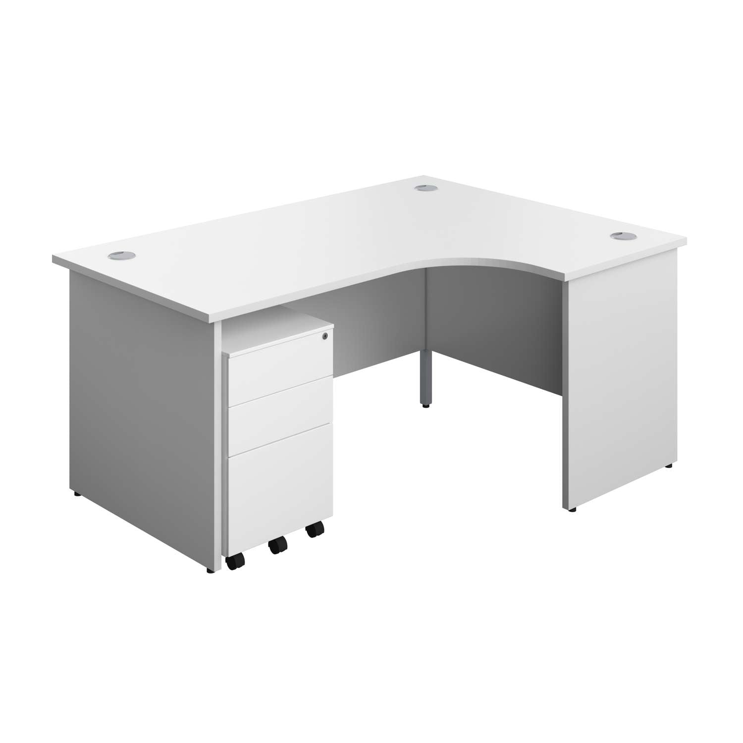 Panel Right Hand Radial Desk + 3 Drawer Steel Mobile Pedestal Bundle (FSC) | 1600X1200 | White/White