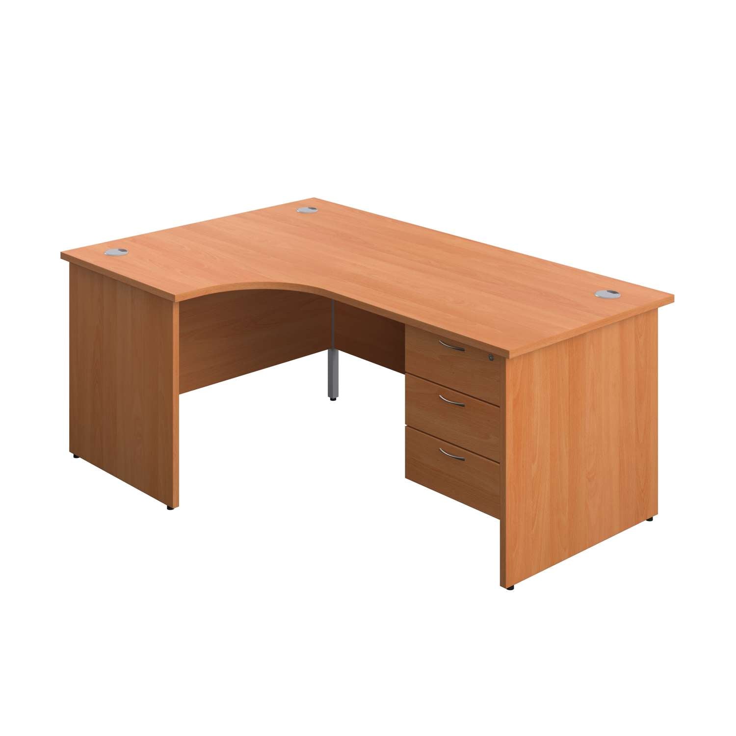 Panel Left Hand Radial Desk + 3 Drawer Fixed Pedestal Bundle (FSC) | 1800X1200 | Beech/Beech