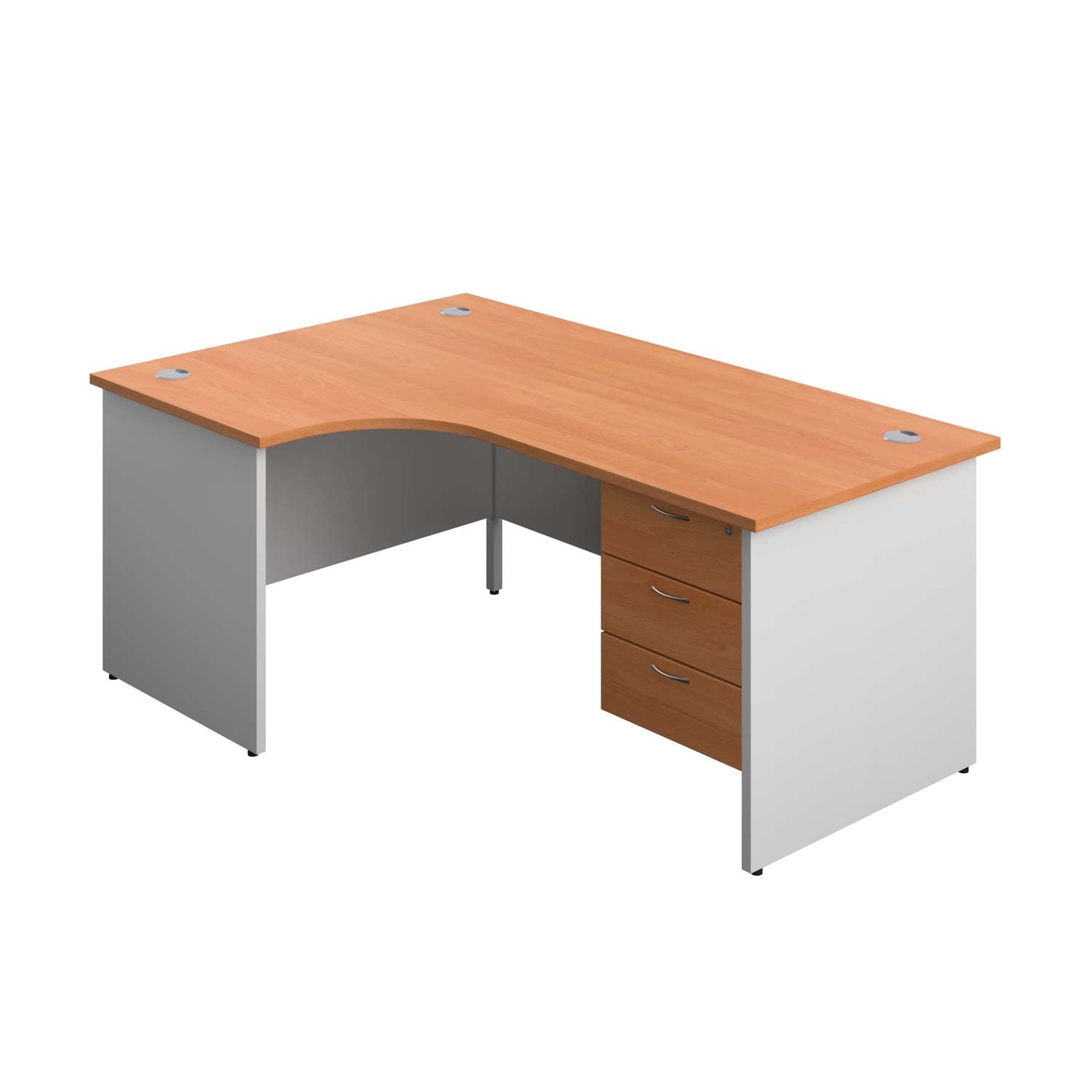Panel Plus Left Radial Desk + 3 Drawer Fixed Pedestal Bundle (FSC)