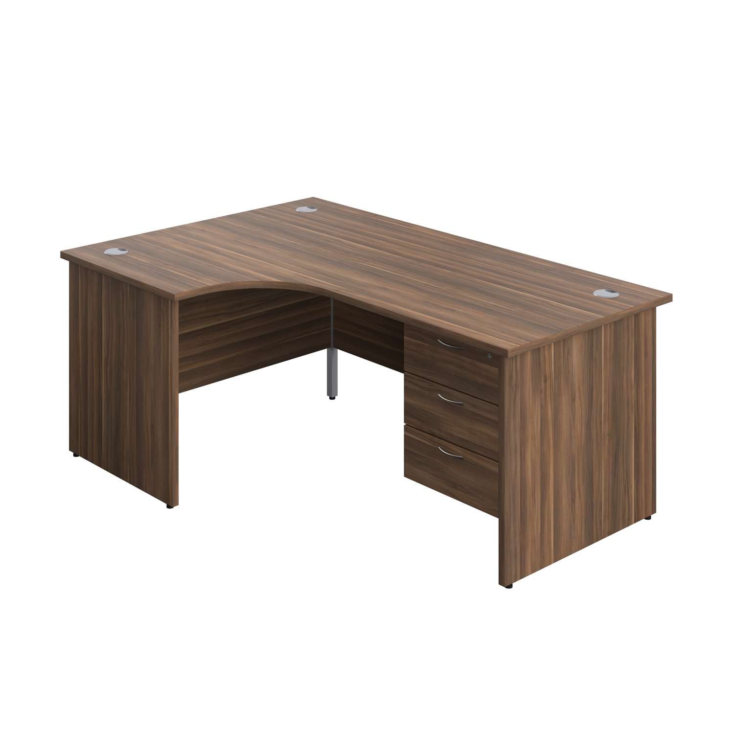 Panel Left Hand Radial Desk + 3 Drawer Fixed Pedestal Bundle (FSC) | 1800X1200 | Dark Walnut/Dark Walnut