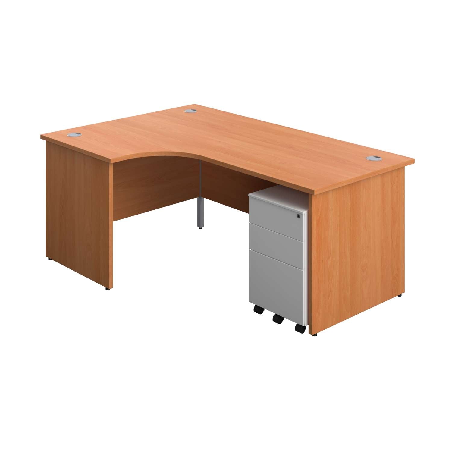 Panel Left Hand Radial Desk + 3 Drawer Steel Mobile Pedestal Bundle (FSC) | 1800X1200 | Beech/White