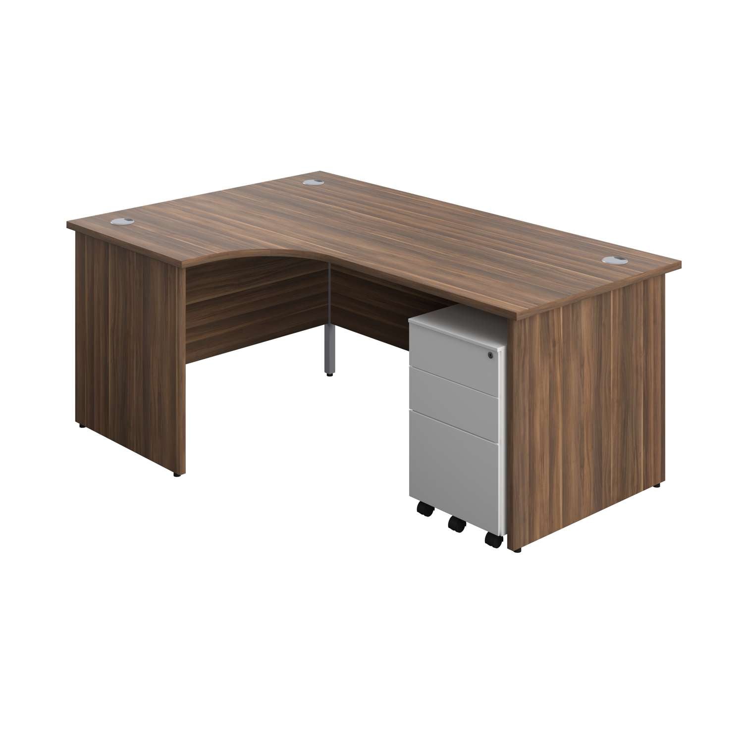 Panel Left Hand Radial Desk + 3 Drawer Steel Mobile Pedestal Bundle (FSC) | 1800X1200 | Dark Walnut/White