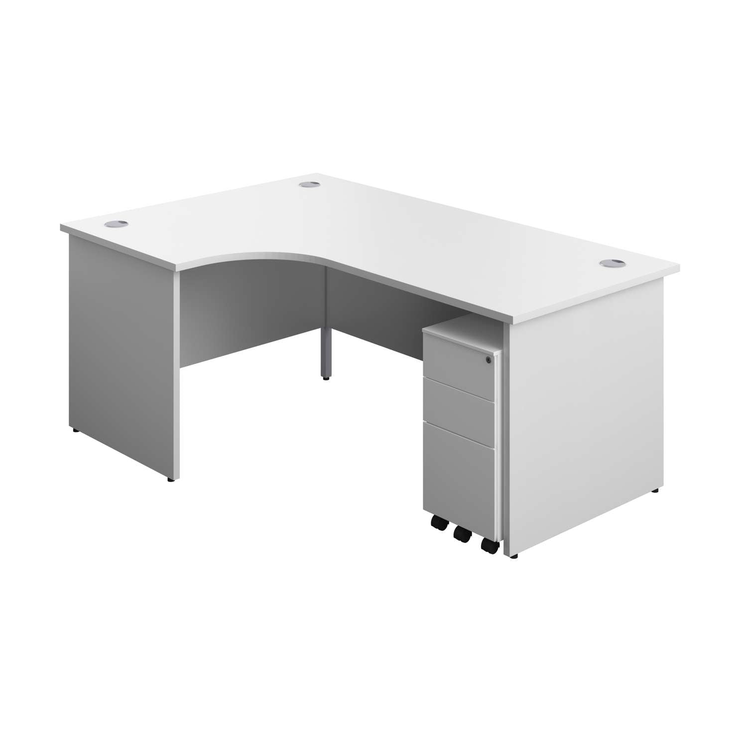 Panel Left Hand Radial Desk + 3 Drawer Slimline Steel Mobile Pedestal Bundle (FSC) | 1800X1200 | White/White