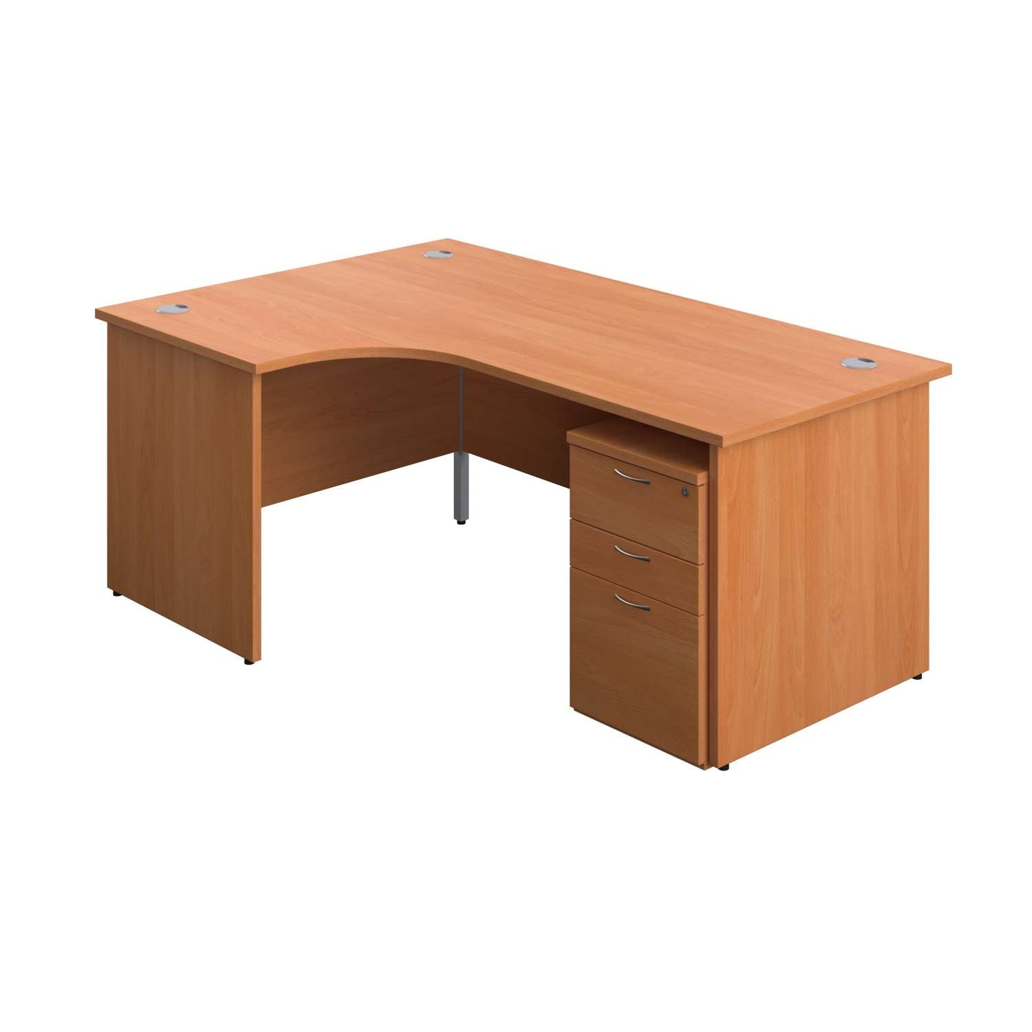 Panel Left Hand Radial Desk + 3 Drawer Under Desk Pedestal Bundle (FSC) | 1800X1200 | Beech/Beech