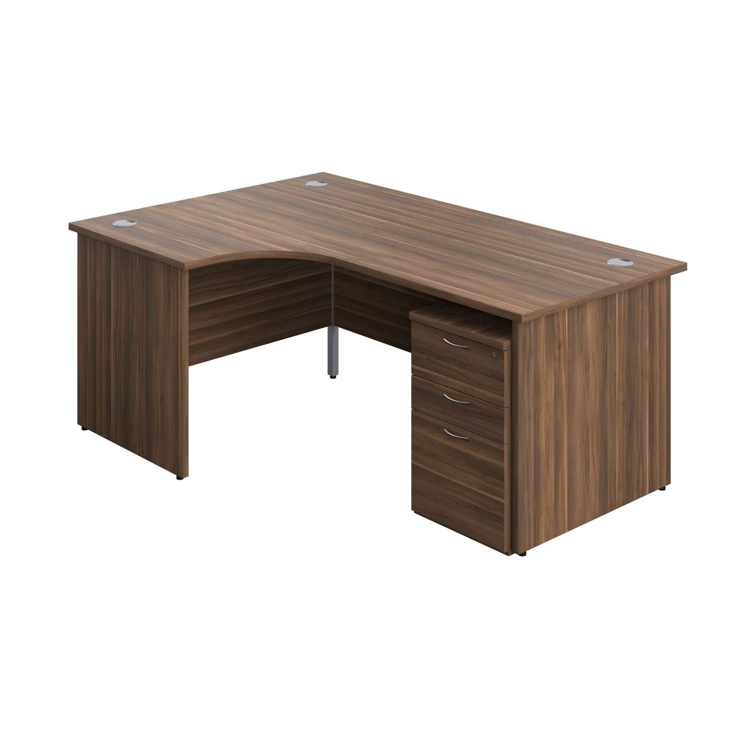 Panel Left Hand Radial Desk + 3 Drawer Under Desk Pedestal Bundle (FSC) | 1800X1200 | Dark Walnut/Dark Walnut