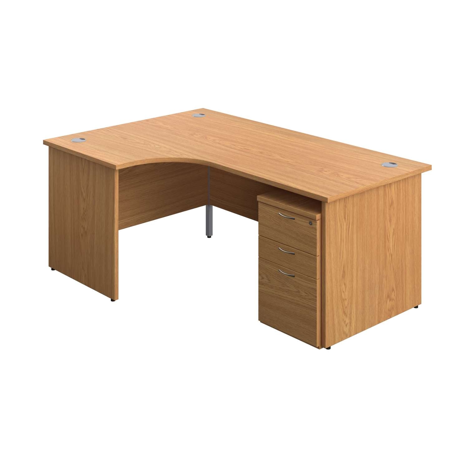 Panel Left Hand Radial Desk + 3 Drawer Under Desk Pedestal Bundle (FSC) | 1800X1200 | Nova Oak/Nova Oak