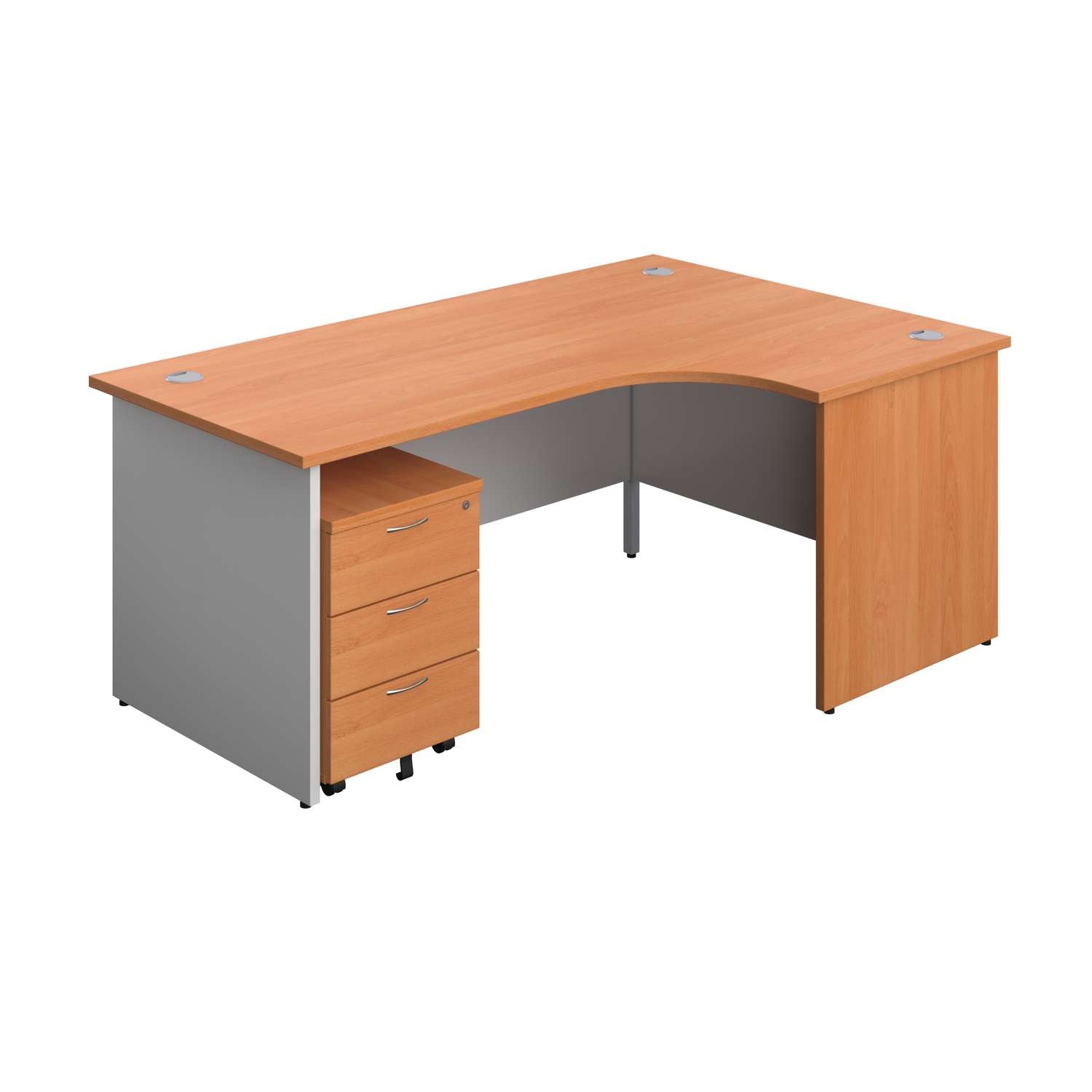 Panel Plus Right Radial Desk + 3 Drawer Mobile Pedestal Bundle (FSC) | 1800X1200 | Beech/White