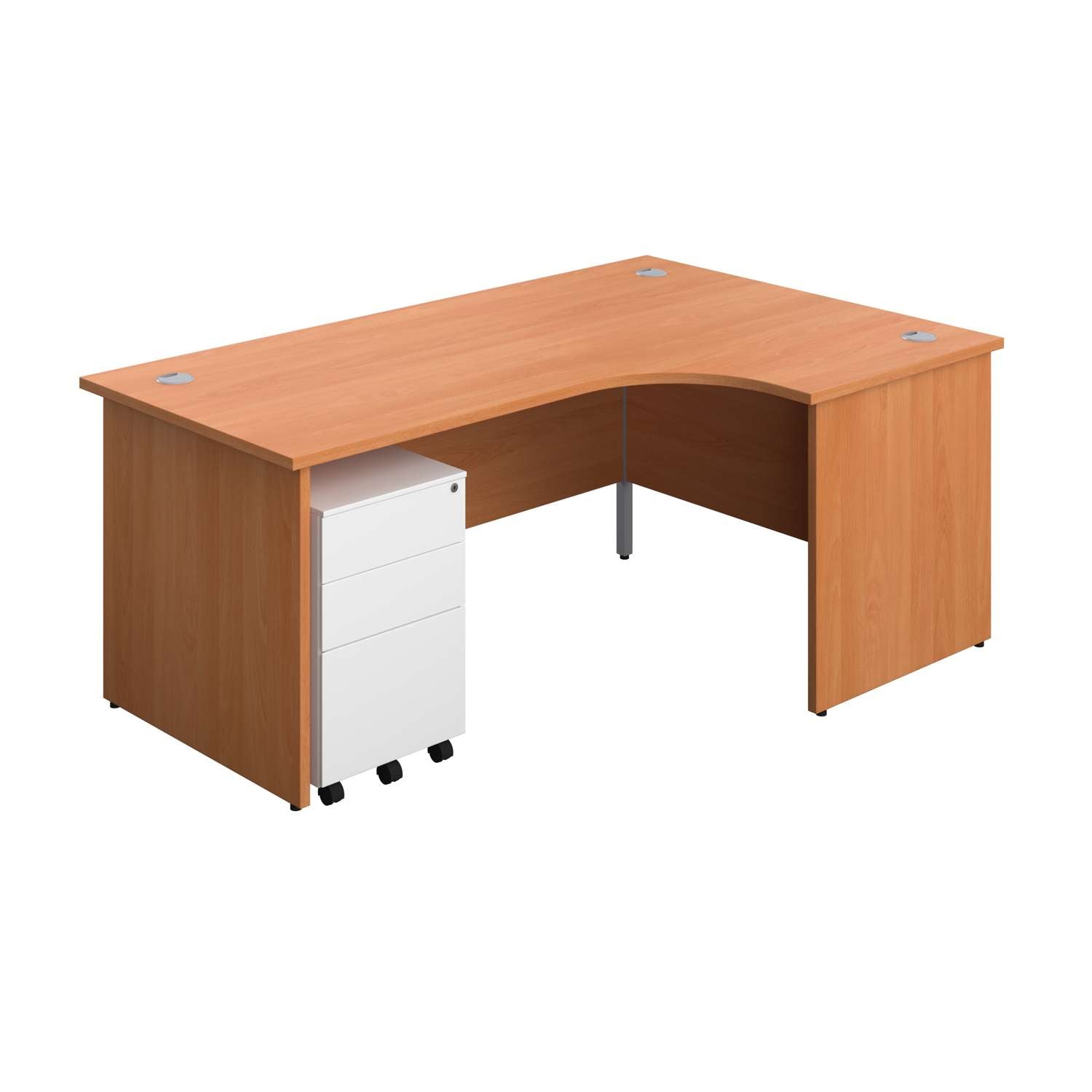 Panel Right Hand Radial Desk + 3 Drawer Steel Mobile Pedestal Bundle (FSC) | 1800X1200 | Beech/White