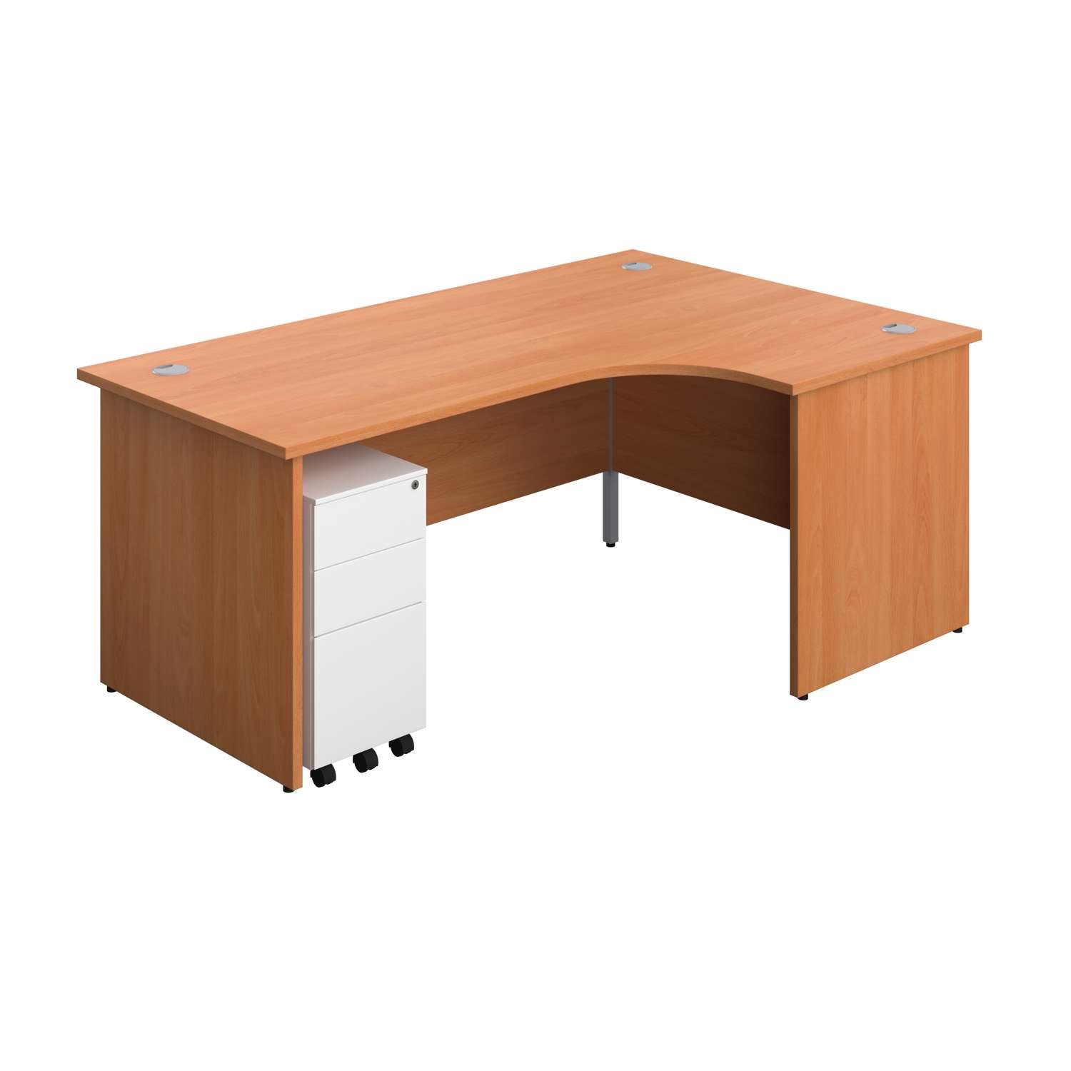 Panel Right Hand Radial Desk + 3 Drawer Slimline Steel Mobile Pedestal Bundle (FSC) | 1800X1200 | Beech/White