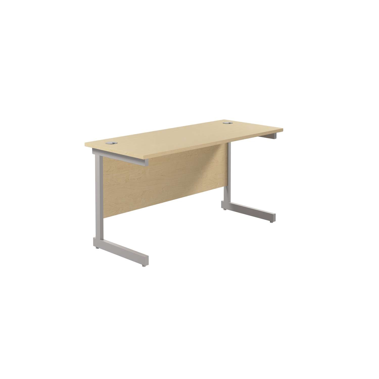 Single Upright Rectangular Desk: 600mm Deep (FSC) | 1400 X 600 | Maple/Silver