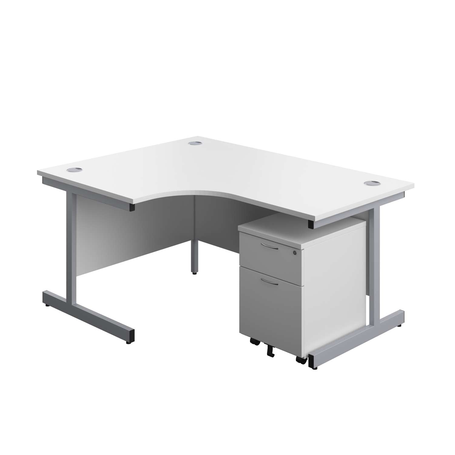 Single Upright Left Hand Radial Desk + Mobile 2 Drawer Pedestal (FSC) | 1600 X 1200 | White/Silver