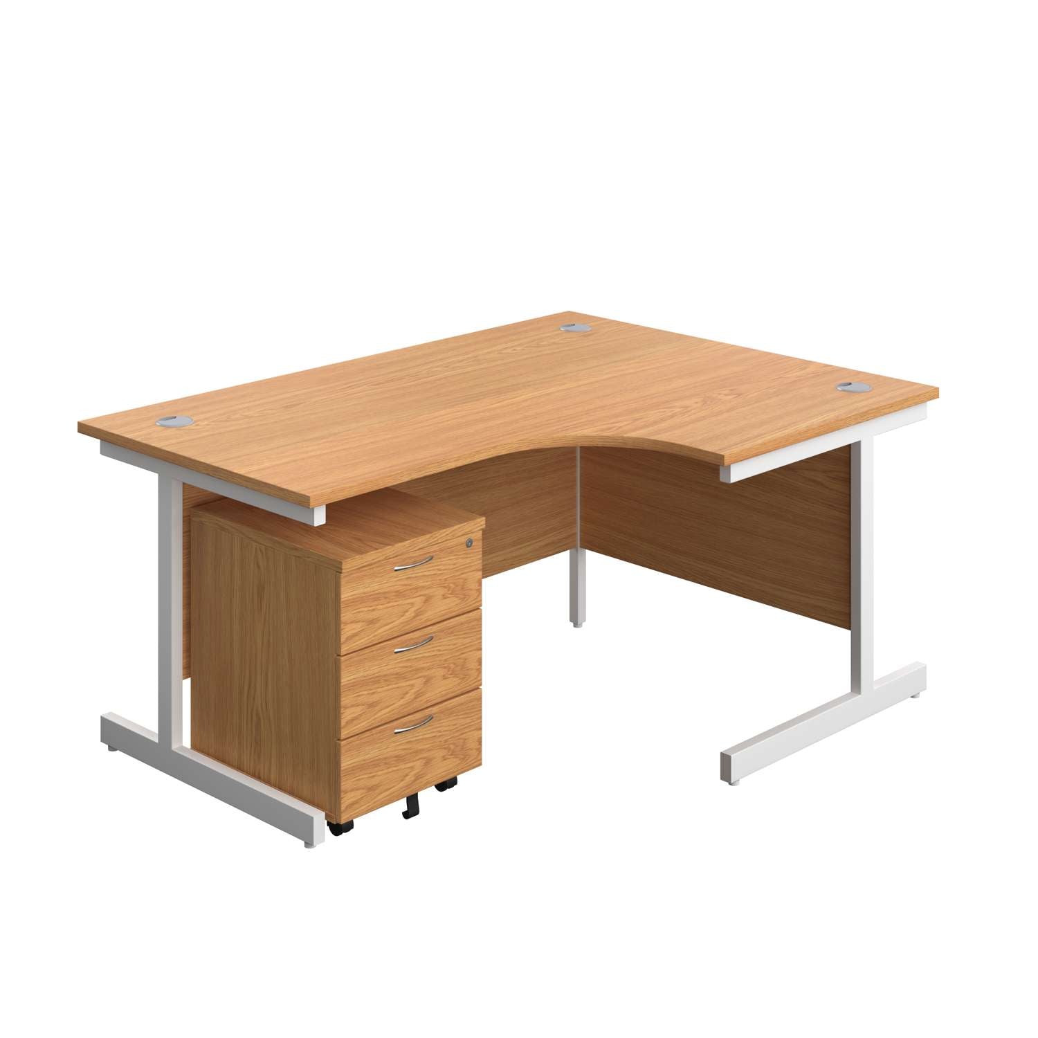 Single Upright Right Hand Radial Desk + Mobile 3 Drawer Pedestal (FSC) | 1600 X 1200 | Nova Oak/White