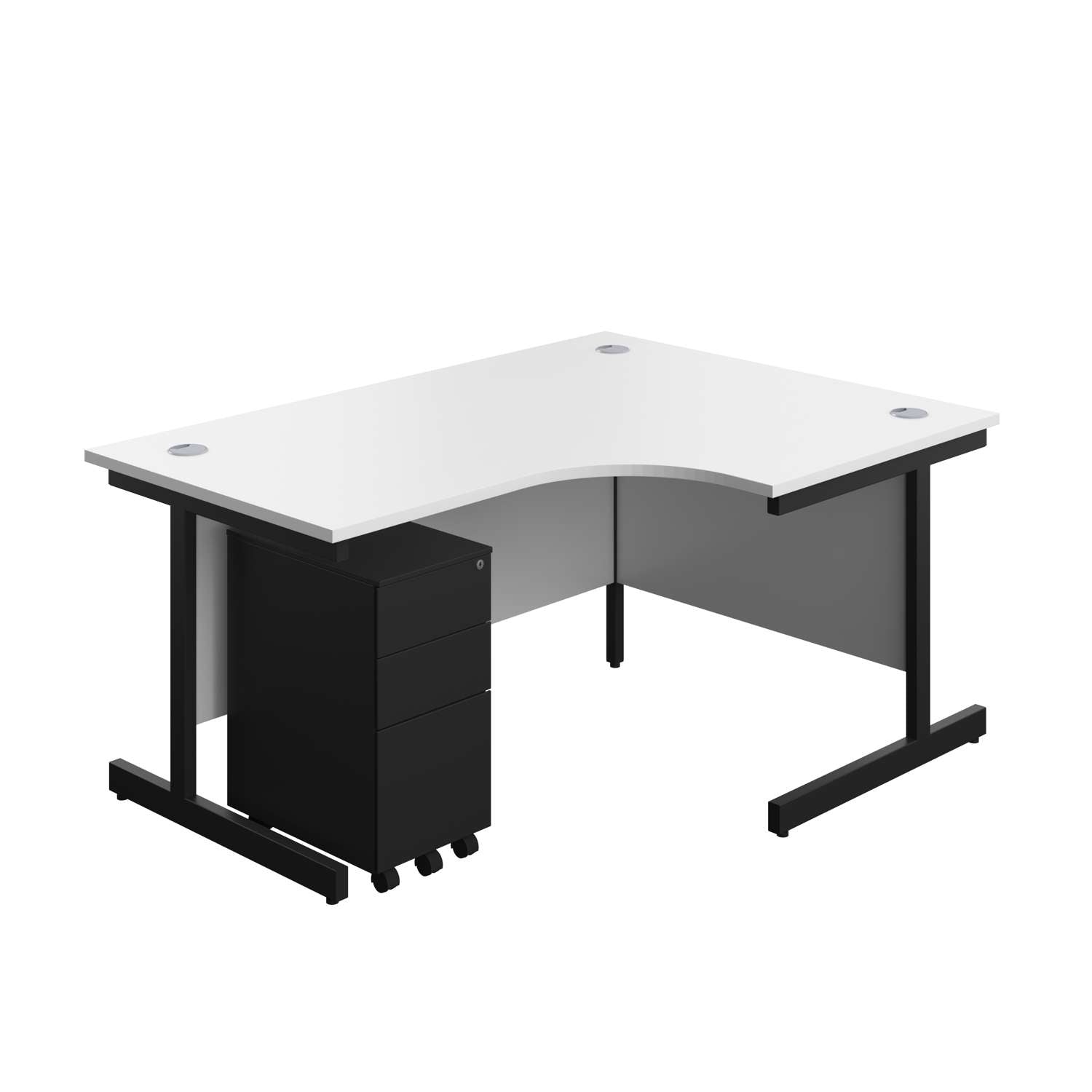 Single Upright Right Hand Radial Desk + Slimline Steel Pedestal 3 Drawers (FSC) | 1600 X 1200 | White/Black