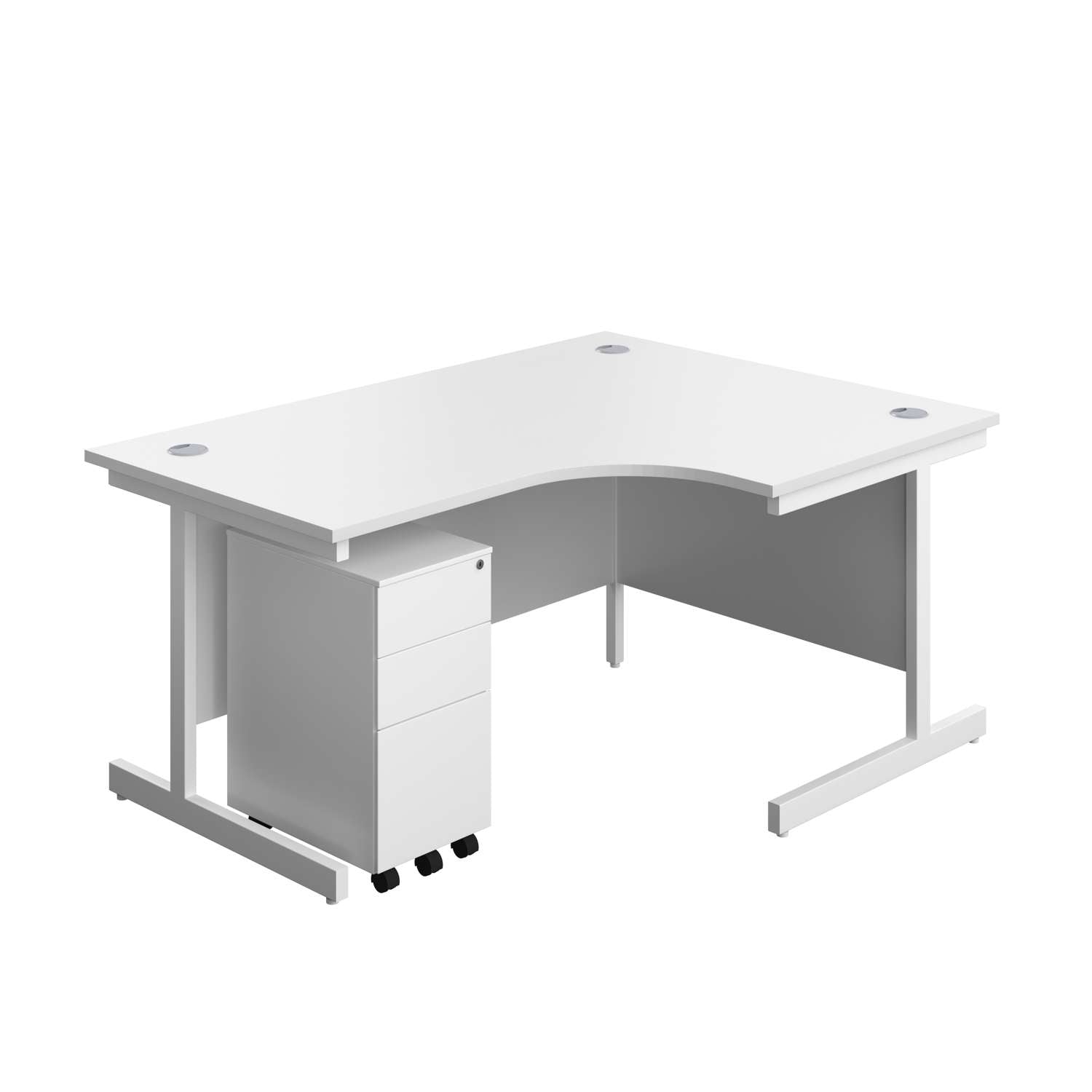 Single Upright Right Hand Radial Desk + Slimline Steel Pedestal 3 Drawers (FSC) | 1600 X 1200 | White/White