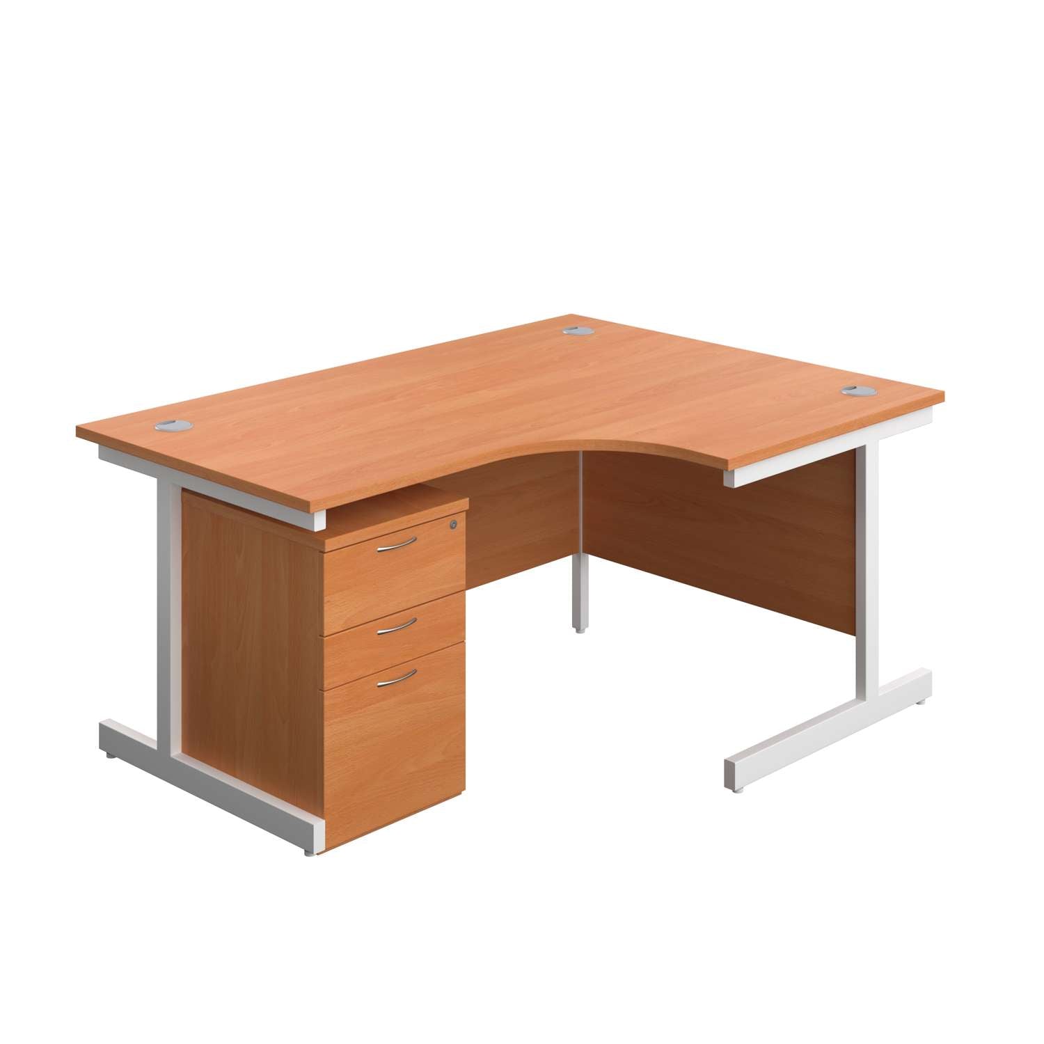 Single Upright Right Hand Radial Desk + High Mobile Pedestal 3 Drawer (FSC) | 1600 X 1200 | Beech/White