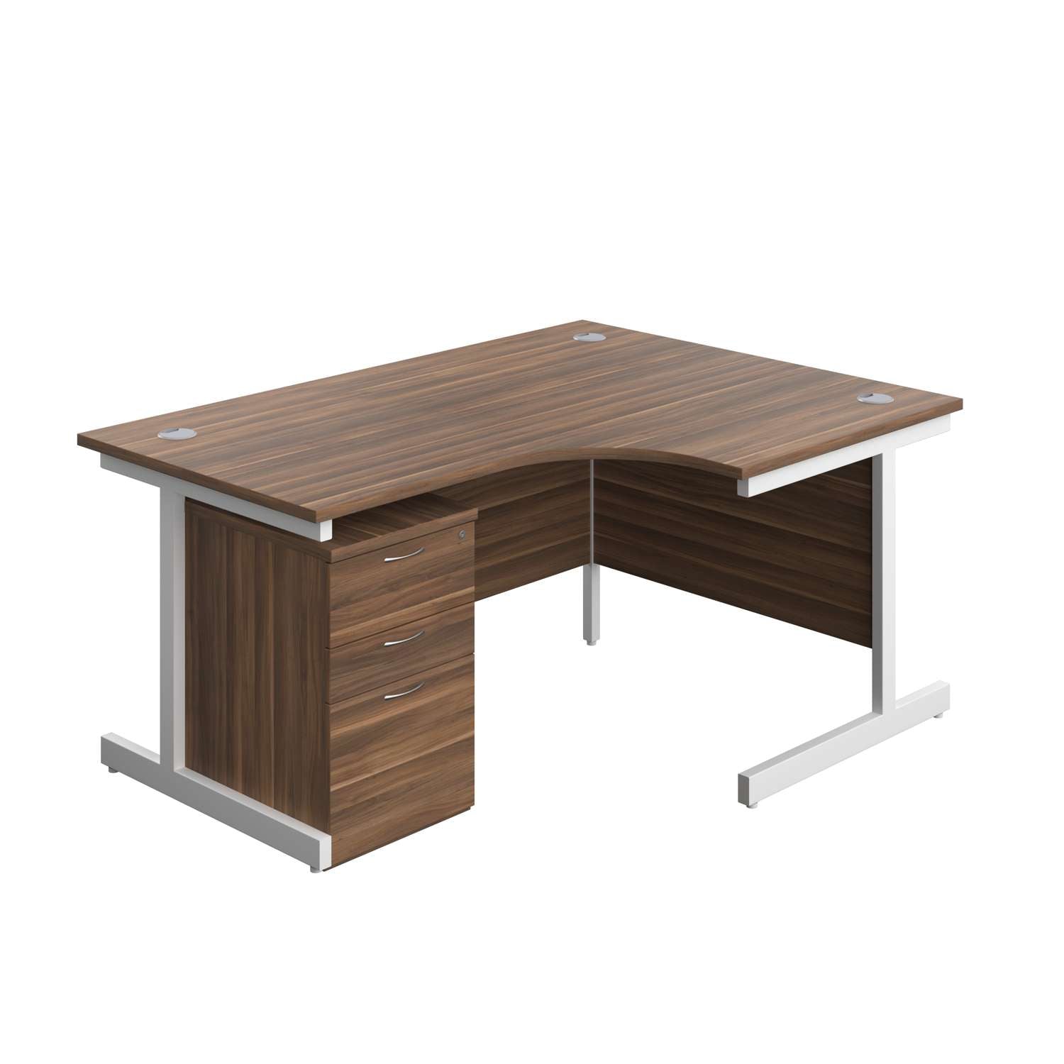Single Upright Right Hand Radial Desk + High Mobile Pedestal 3 Drawer (FSC) | 1600 X 1200 | Dark Walnut/White