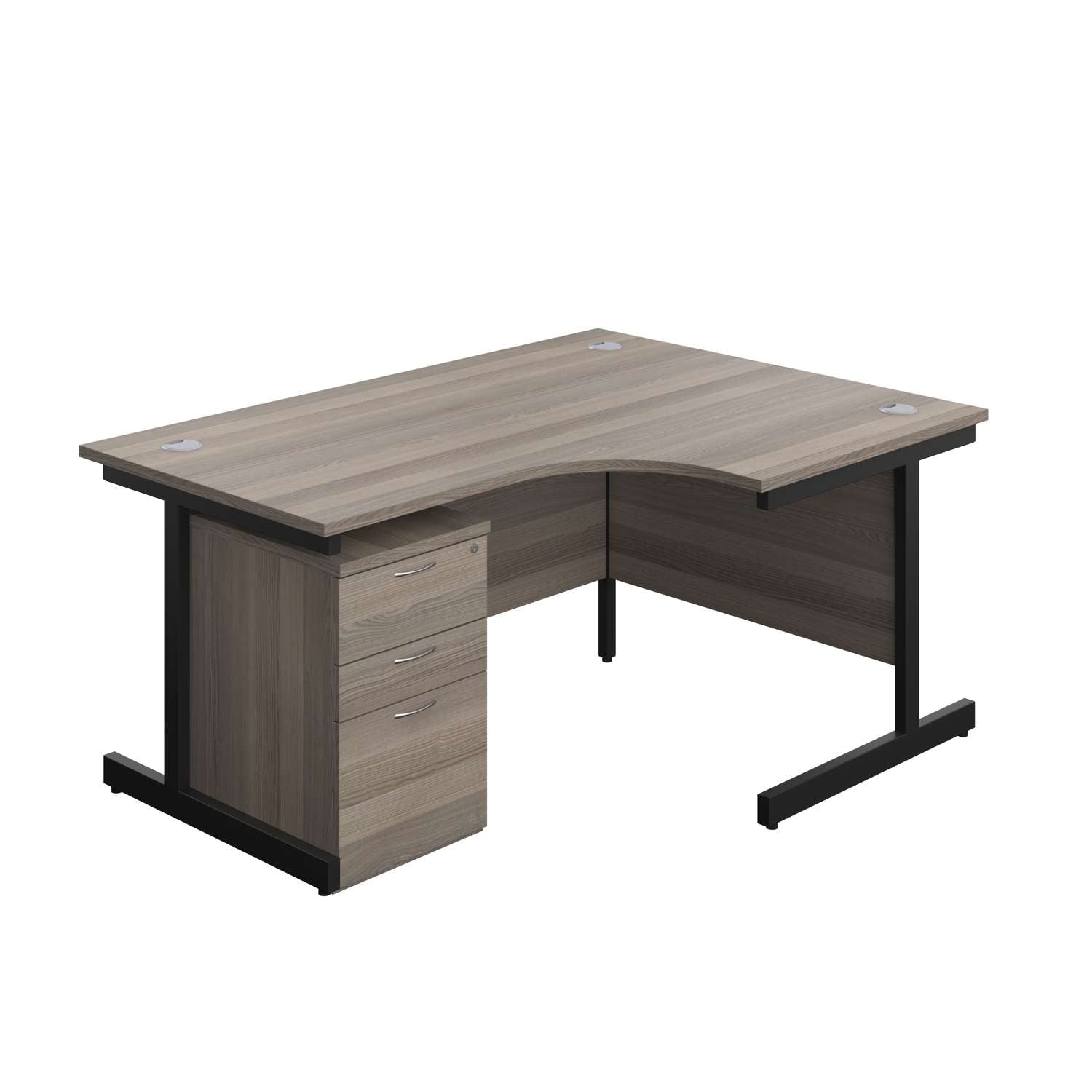 Single Upright Right Hand Radial Desk + High Mobile Pedestal 3 Drawer (FSC) | 1600 X 1200 | Grey Oak/Black