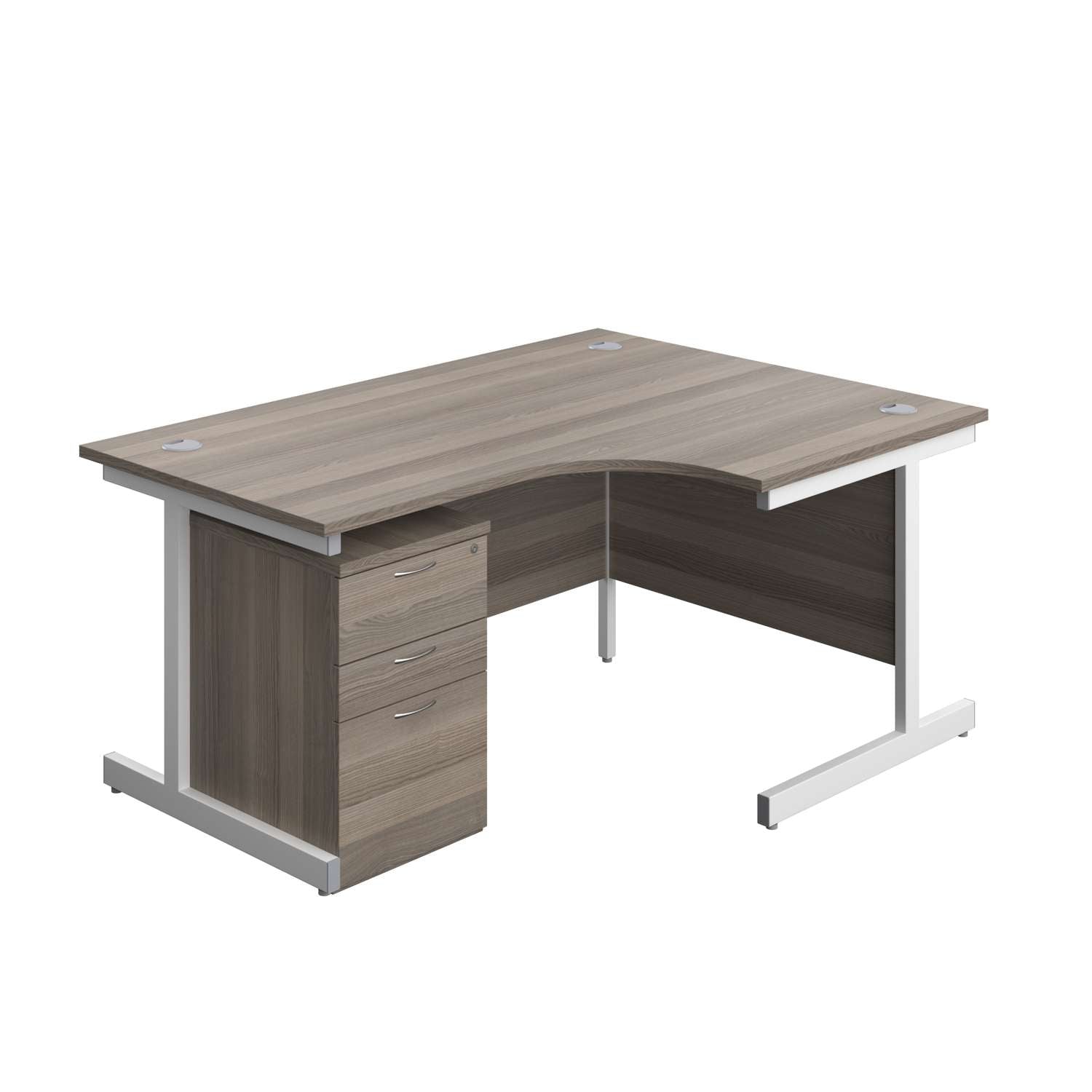 Single Upright Right Hand Radial Desk + High Mobile Pedestal 3 Drawer (FSC) | 1600 X 1200 | Grey Oak/White