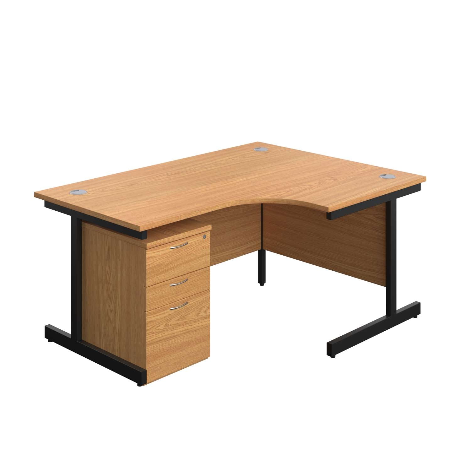 Single Upright Right Hand Radial Desk + High Mobile Pedestal 3 Drawer (FSC) | 1600 X 1200 | Nova Oak/Black