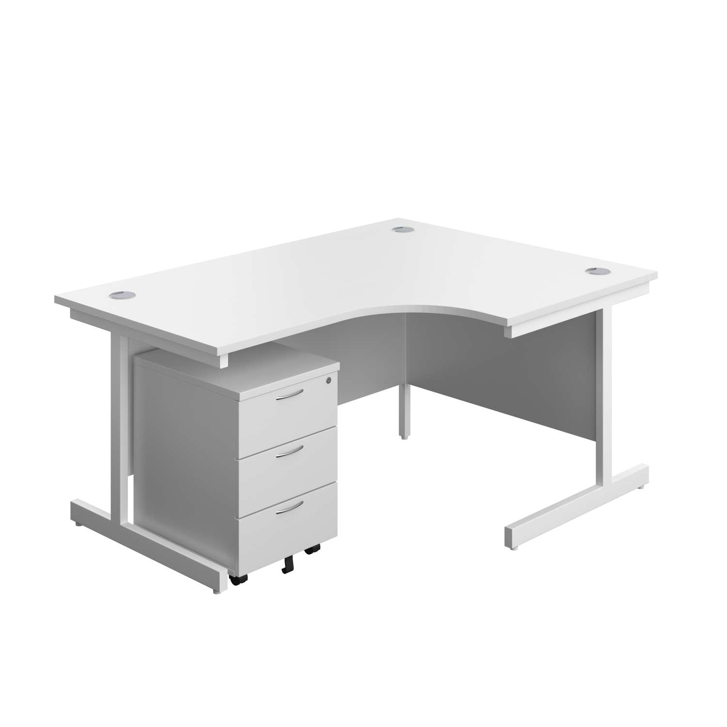 Single Upright Right Hand Radial Desk + Mobile 3 Drawer Pedestal (FSC) | 1600 X 1200 | White/White