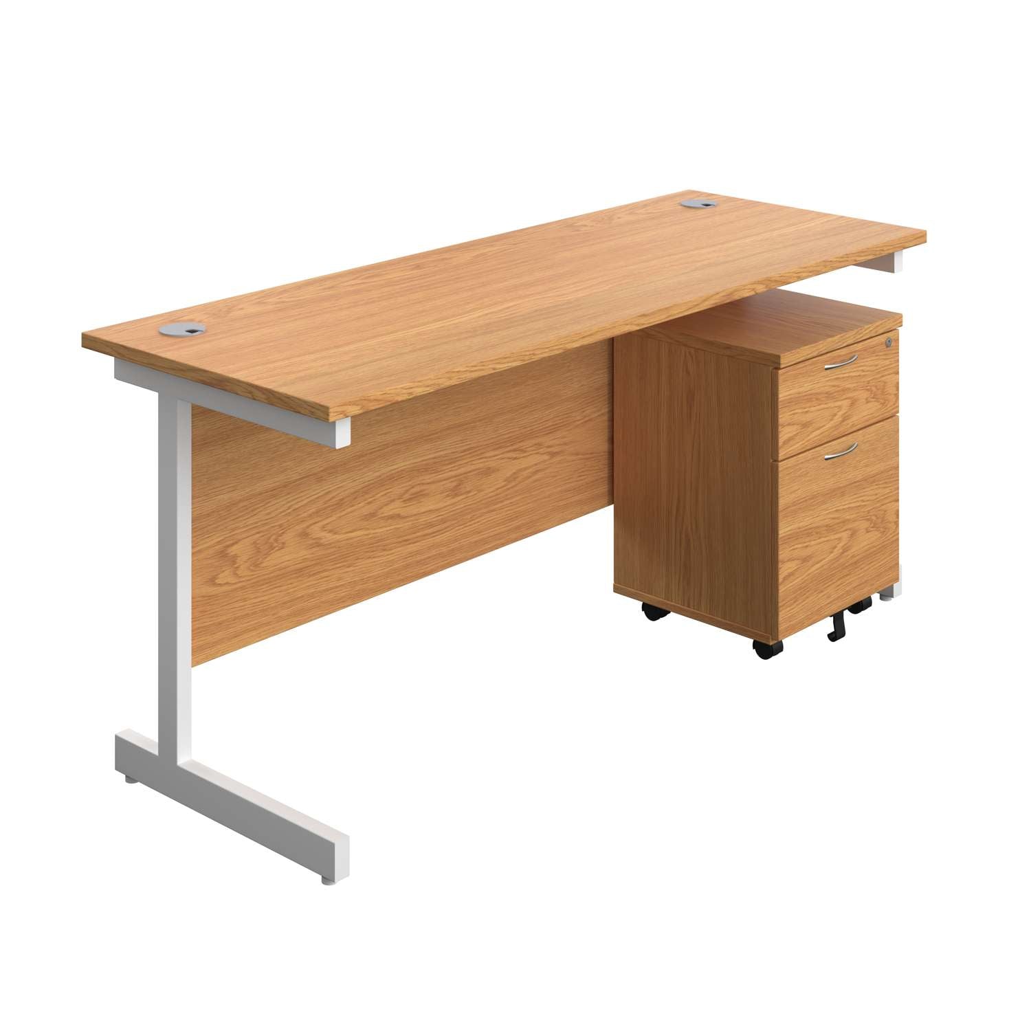 Single Upright Rectangular Desk + Mobile 2 Drawer Pedestal (FSC) | 1600 X 600 | Nova Oak/White