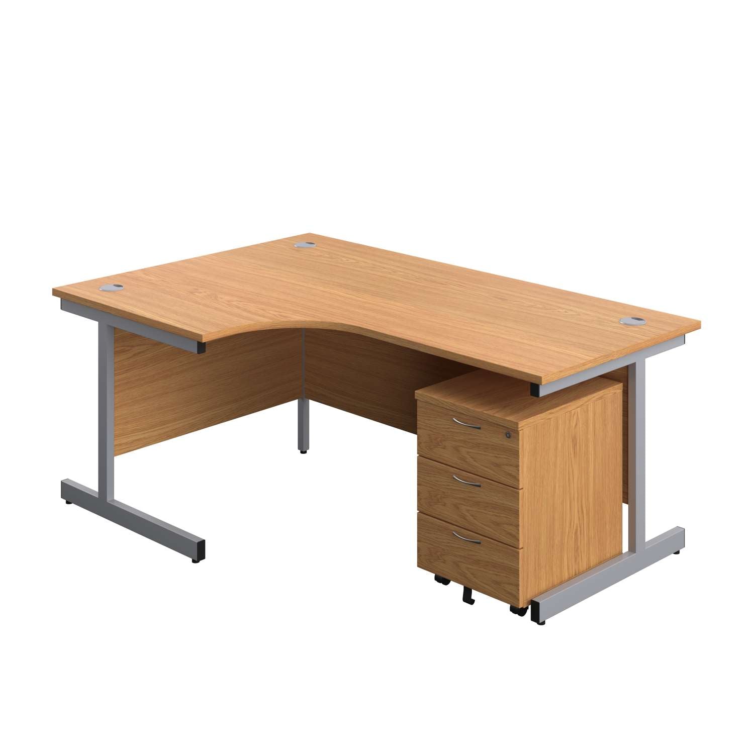 Single Upright Left Hand Radial Desk + Mobile 3 Drawer Pedestal (FSC) | 1800 X 1200 | Nova Oak/Silver