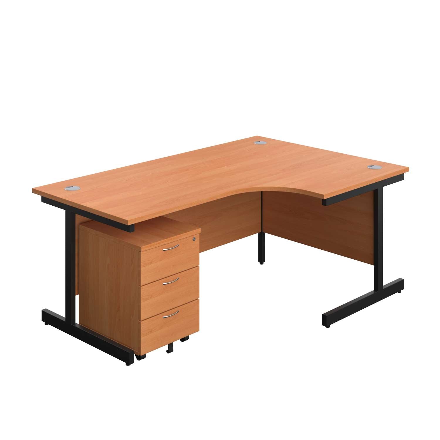 Single Upright Right Hand Radial Desk + Mobile 3 Drawer Pedestal (FSC) | 1800 X 1200 | Beech/Black