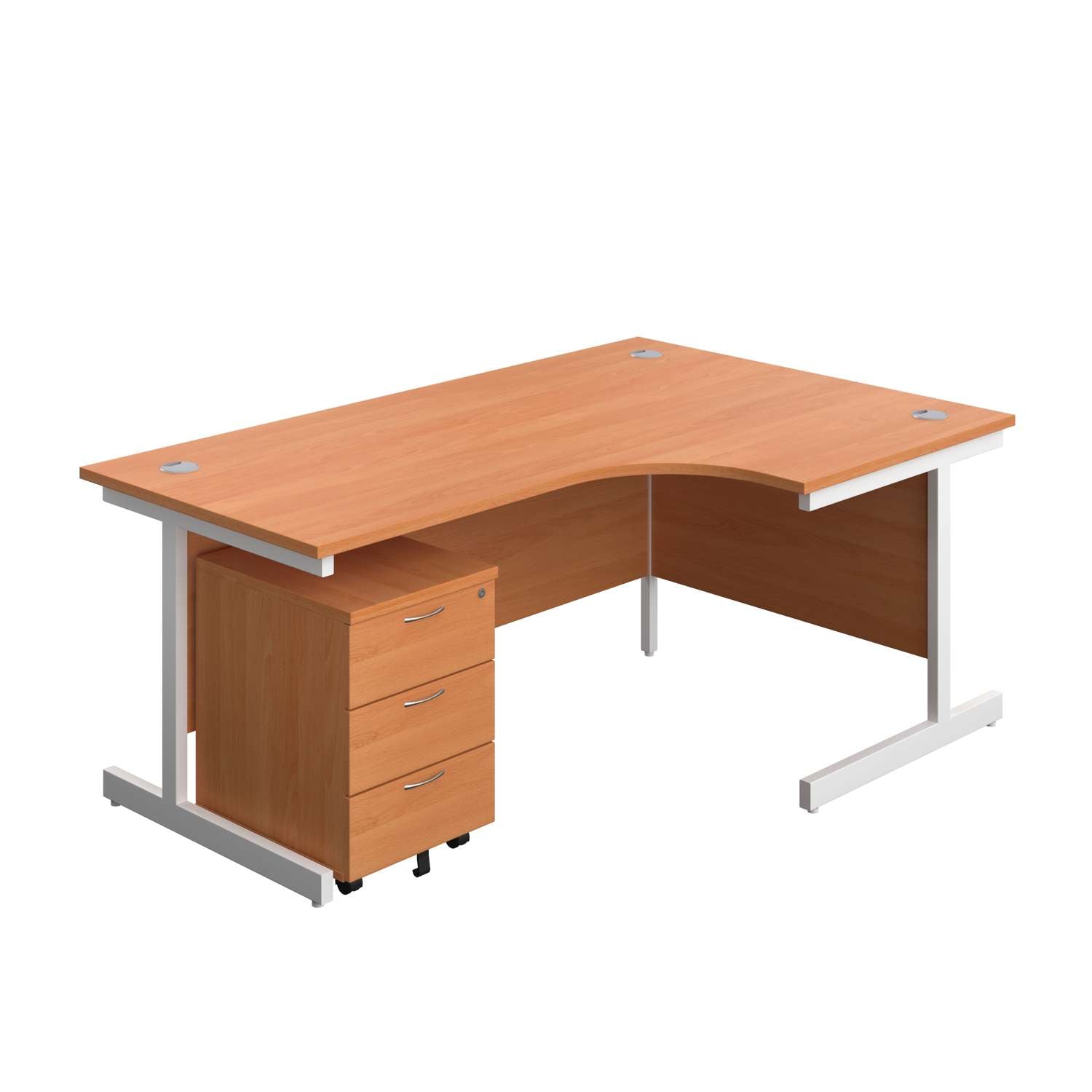 Single Upright Right Hand Radial Desk + Mobile 3 Drawer Pedestal (FSC) | 1800 X 1200 | Beech/White