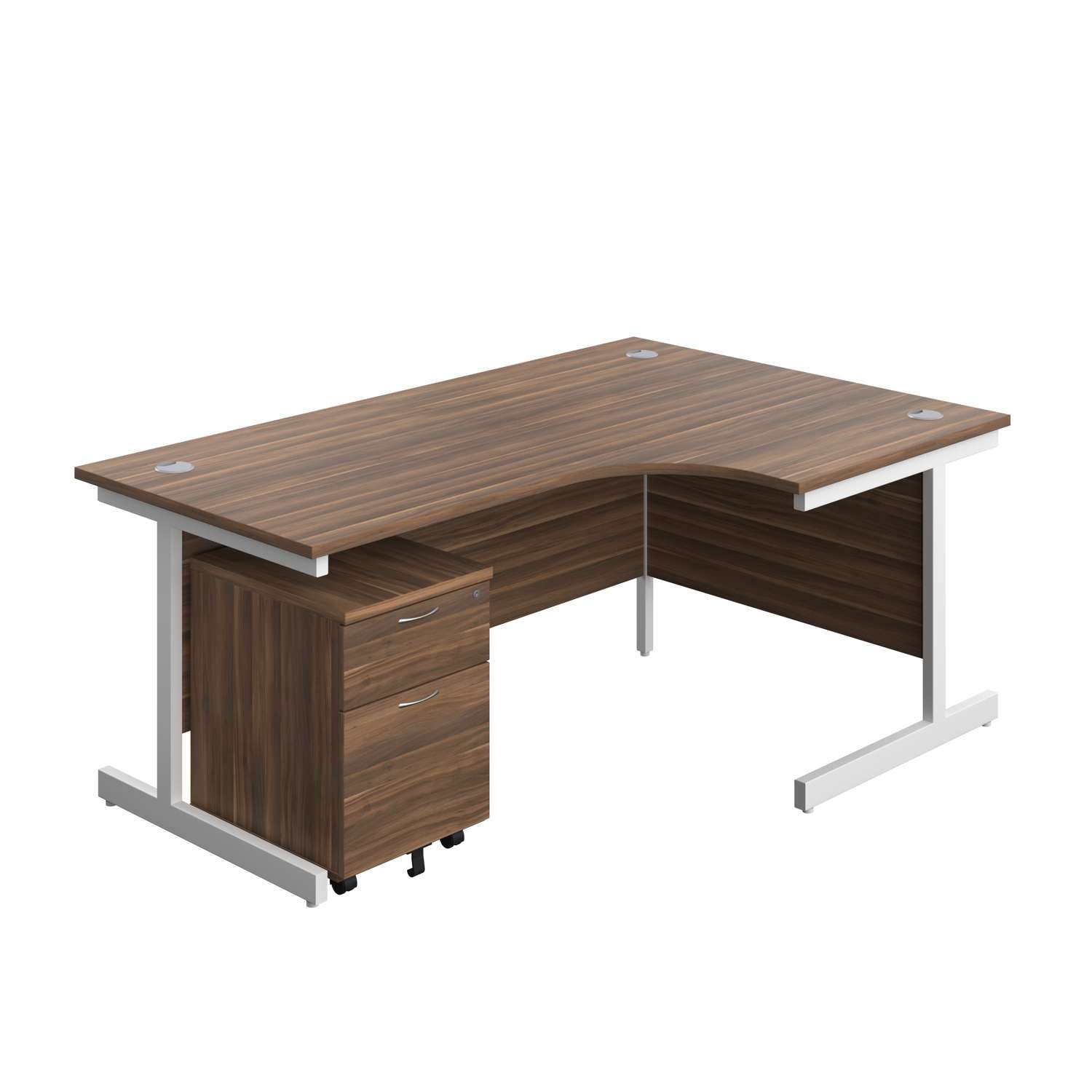 Single Upright Right Hand Radial Desk + Mobile 2 Drawer Pedestal (FSC) | 1800 X 1200 | Dark Walnut/White