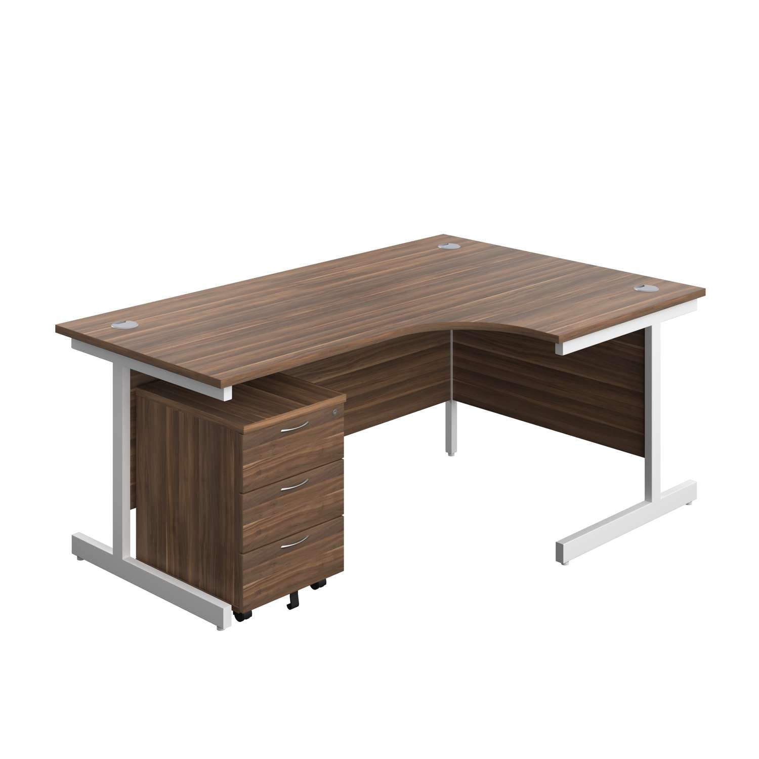 Single Upright Right Hand Radial Desk + Mobile 3 Drawer Pedestal (FSC) | 1800 X 1200 | Dark Walnut/White