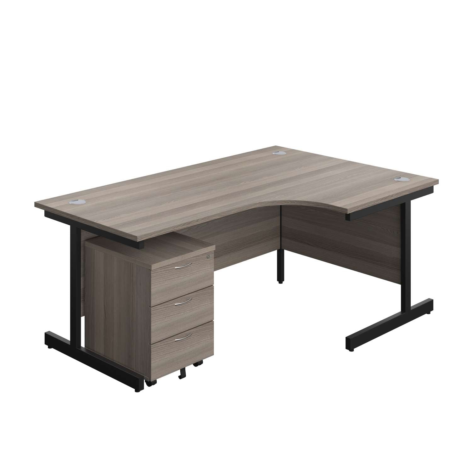 Single Upright Right Hand Radial Desk + Mobile 3 Drawer Pedestal (FSC) | 1800 X 1200 | Grey Oak/Black
