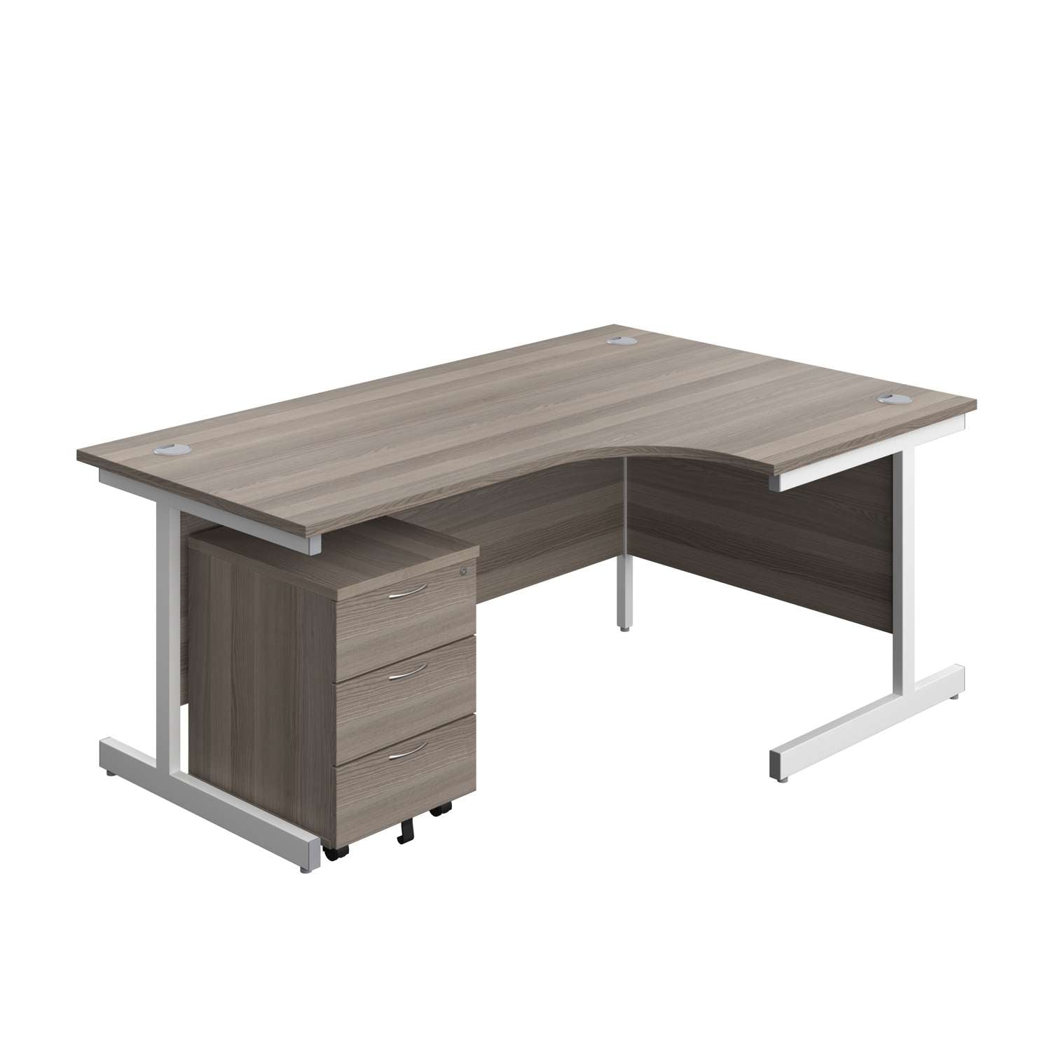 Single Upright Right Hand Radial Desk + Mobile 3 Drawer Pedestal (FSC) | 1800 X 1200 | Grey Oak/White