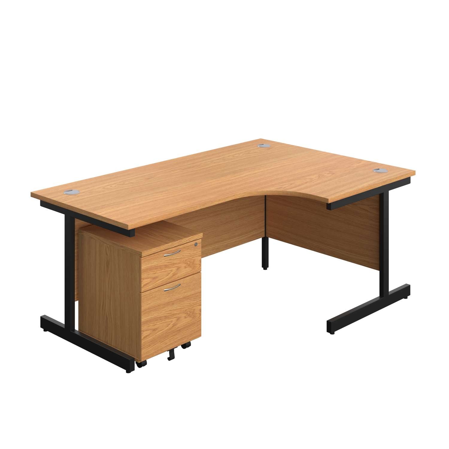 Single Upright Right Hand Radial Desk + Mobile 2 Drawer Pedestal (FSC) | 1800 X 1200 | Nova Oak/Black