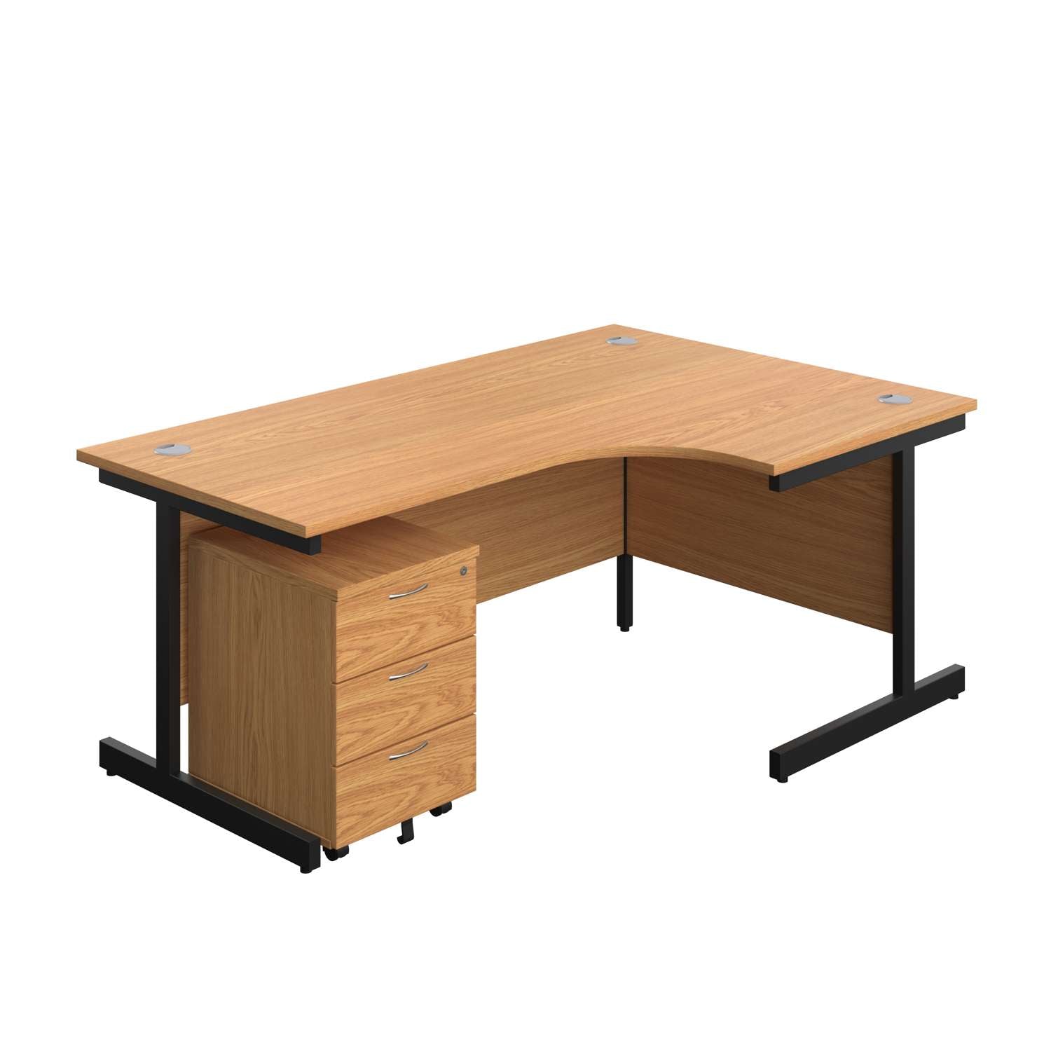Single Upright Right Hand Radial Desk + Mobile 3 Drawer Pedestal (FSC) | 1800 X 1200 | Nova Oak/Black