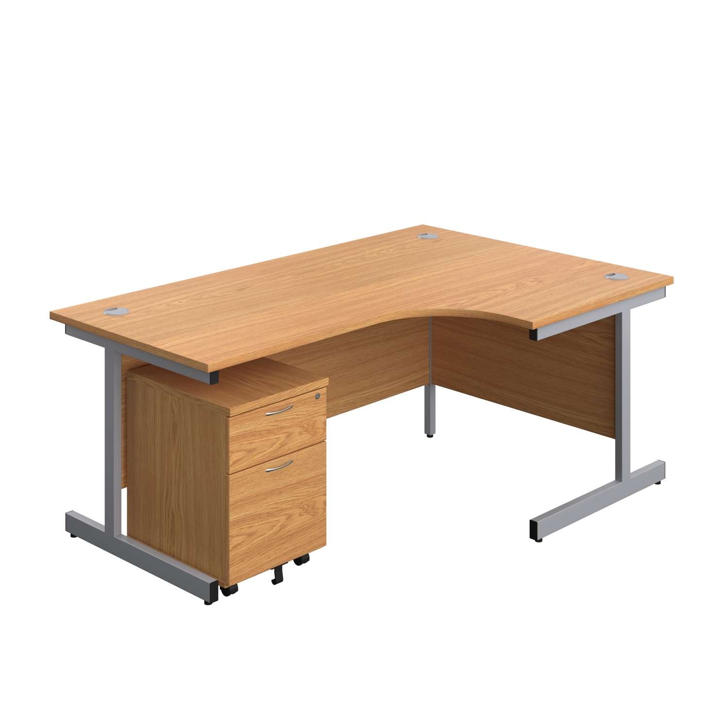 Single Upright Right Hand Radial Desk + Mobile 2 Drawer Pedestal (FSC) | 1800 X 1200 | Nova Oak/Silver