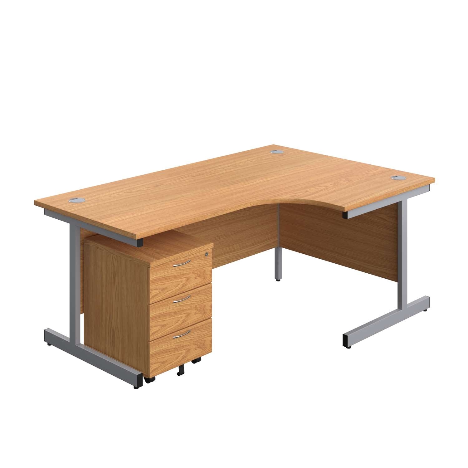 Single Upright Right Hand Radial Desk + Mobile 3 Drawer Pedestal (FSC) | 1800 X 1200 | Nova Oak/Silver