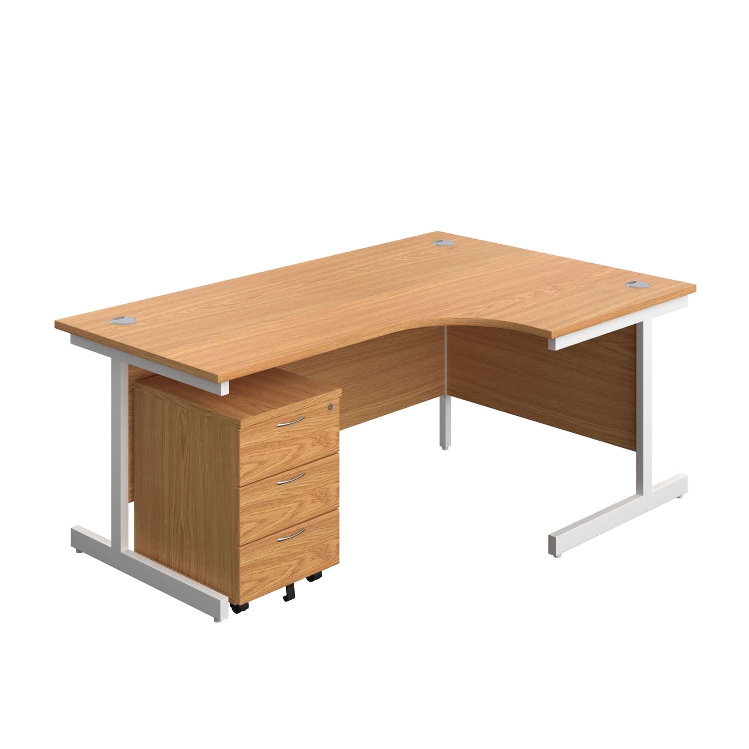 Single Upright Right Hand Radial Desk + Mobile 3 Drawer Pedestal (FSC) | 1800 X 1200 | Nova Oak/White