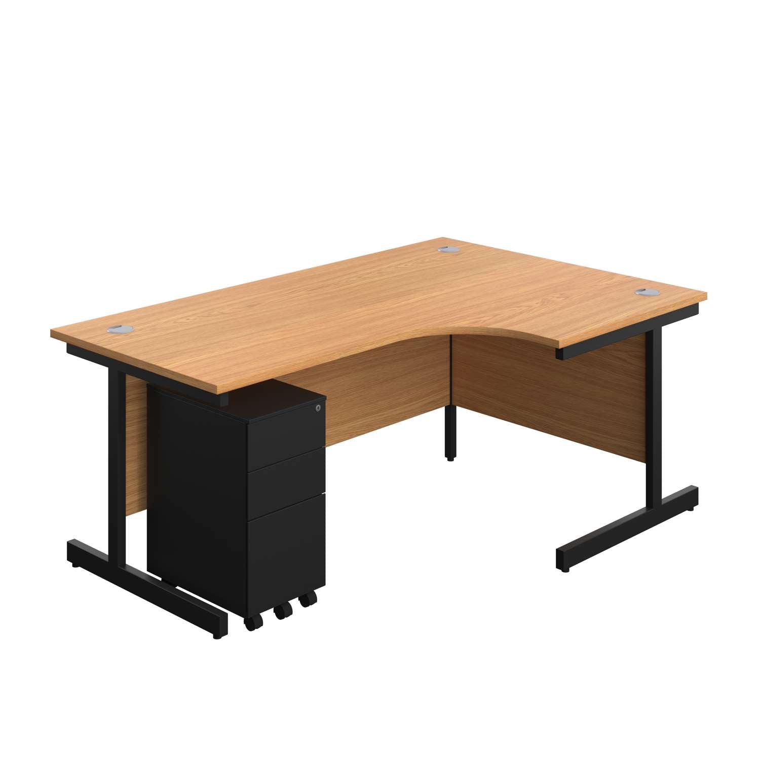Single Upright Right Hand Radial Desk + Slimline Steel Pedestal 3 Drawers (FSC) | 1800 X 1200 | Nova Oak/Black