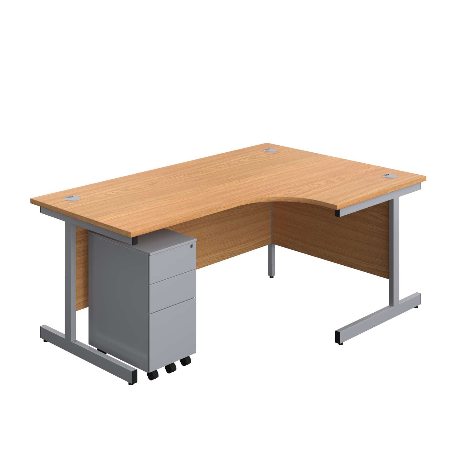 Single Upright Right Hand Radial Desk + Slimline Steel Pedestal 3 Drawers (FSC) | 1800 X 1200 | Nova Oak/Silver