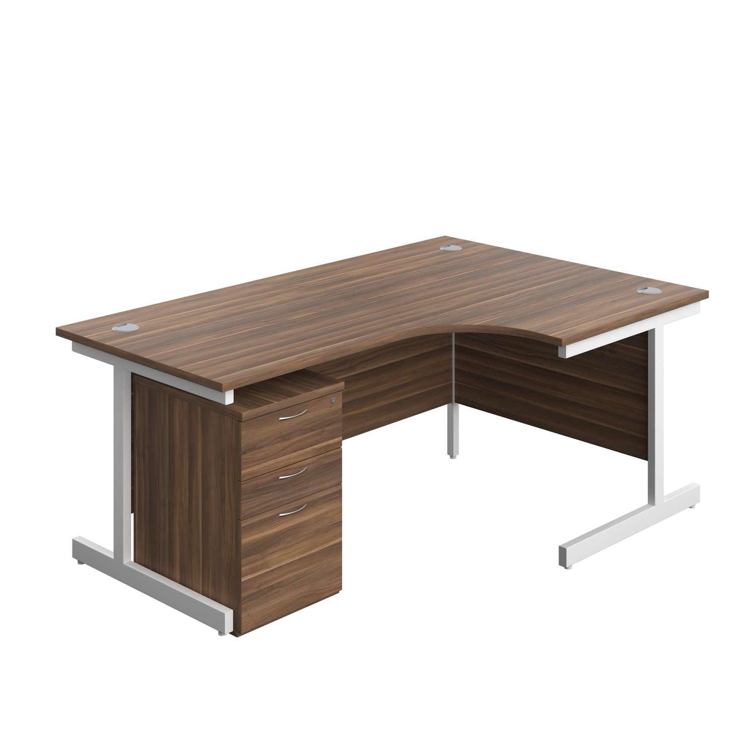 Single Upright Right Hand Radial Desk + High Mobile Pedestal 3 Drawer (FSC) | 1800 X 1200 | Dark Walnut/White