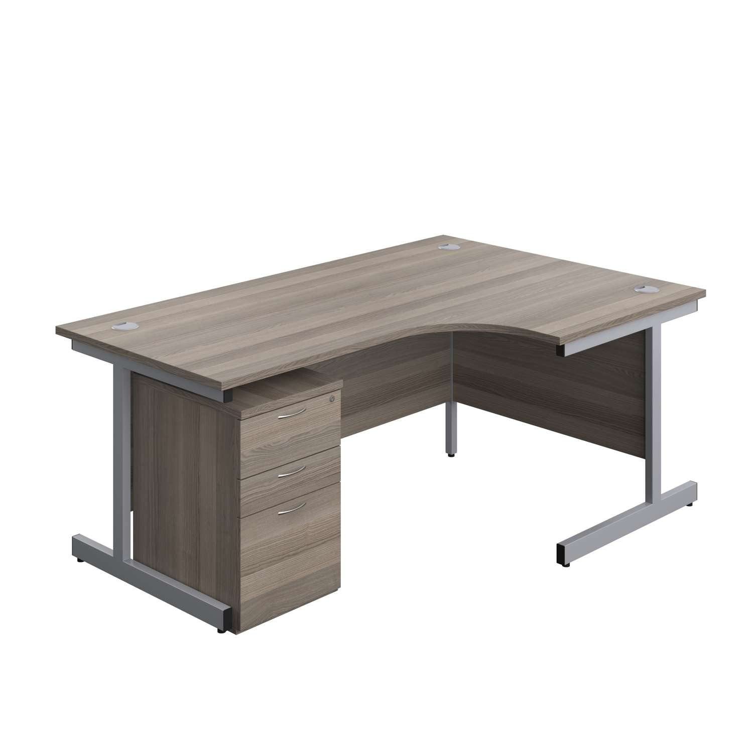 Single Upright Right Hand Radial Desk + High Mobile Pedestal 3 Drawer (FSC) | 1800 X 1200 | Grey Oak/Silver