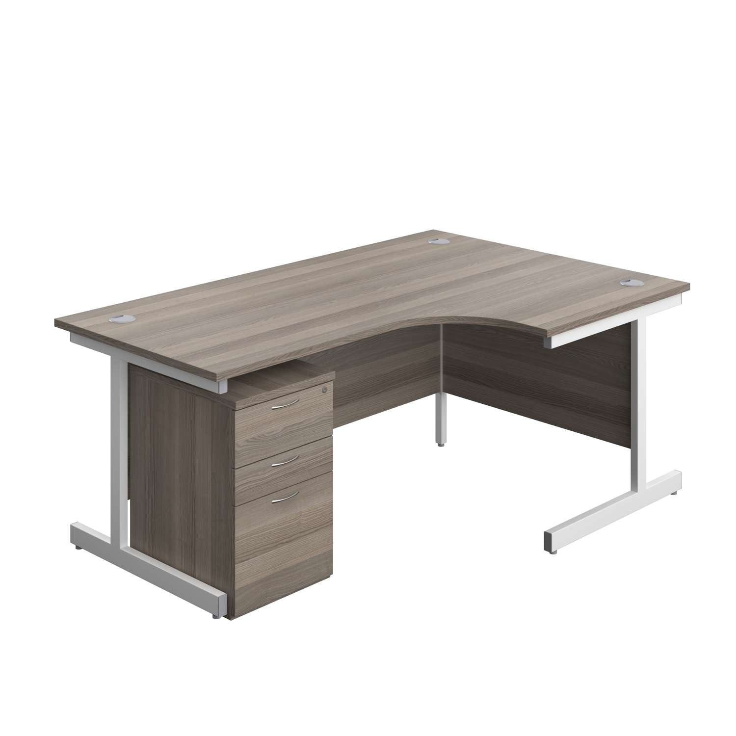 Single Upright Right Hand Radial Desk + High Mobile Pedestal 3 Drawer (FSC) | 1800 X 1200 | Grey Oak/White