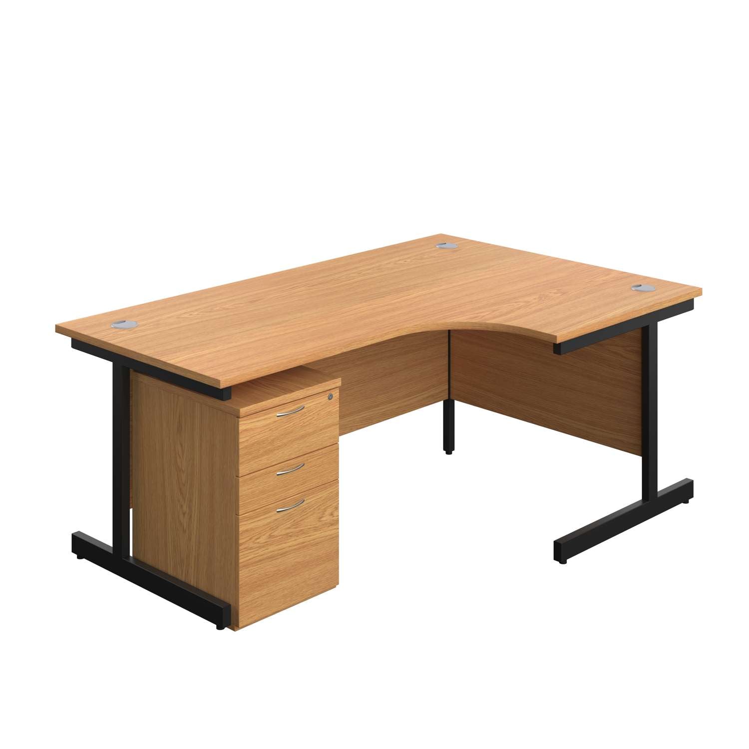 Single Upright Right Hand Radial Desk + High Mobile Pedestal 3 Drawer (FSC) | 1800 X 1200 | Nova Oak/Black