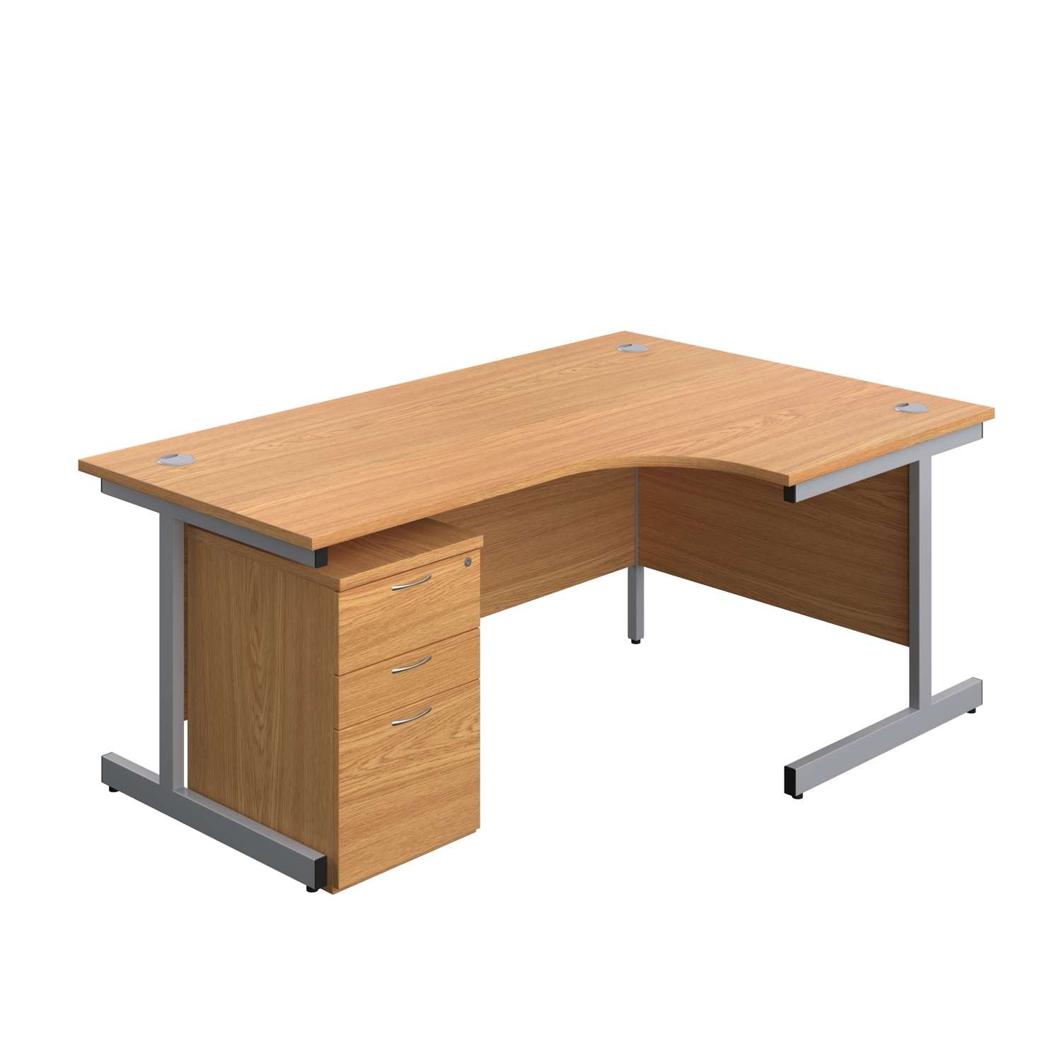 Single Upright Right Hand Radial Desk + High Mobile Pedestal 3 Drawer (FSC) | 1800 X 1200 | Nova Oak/Silver